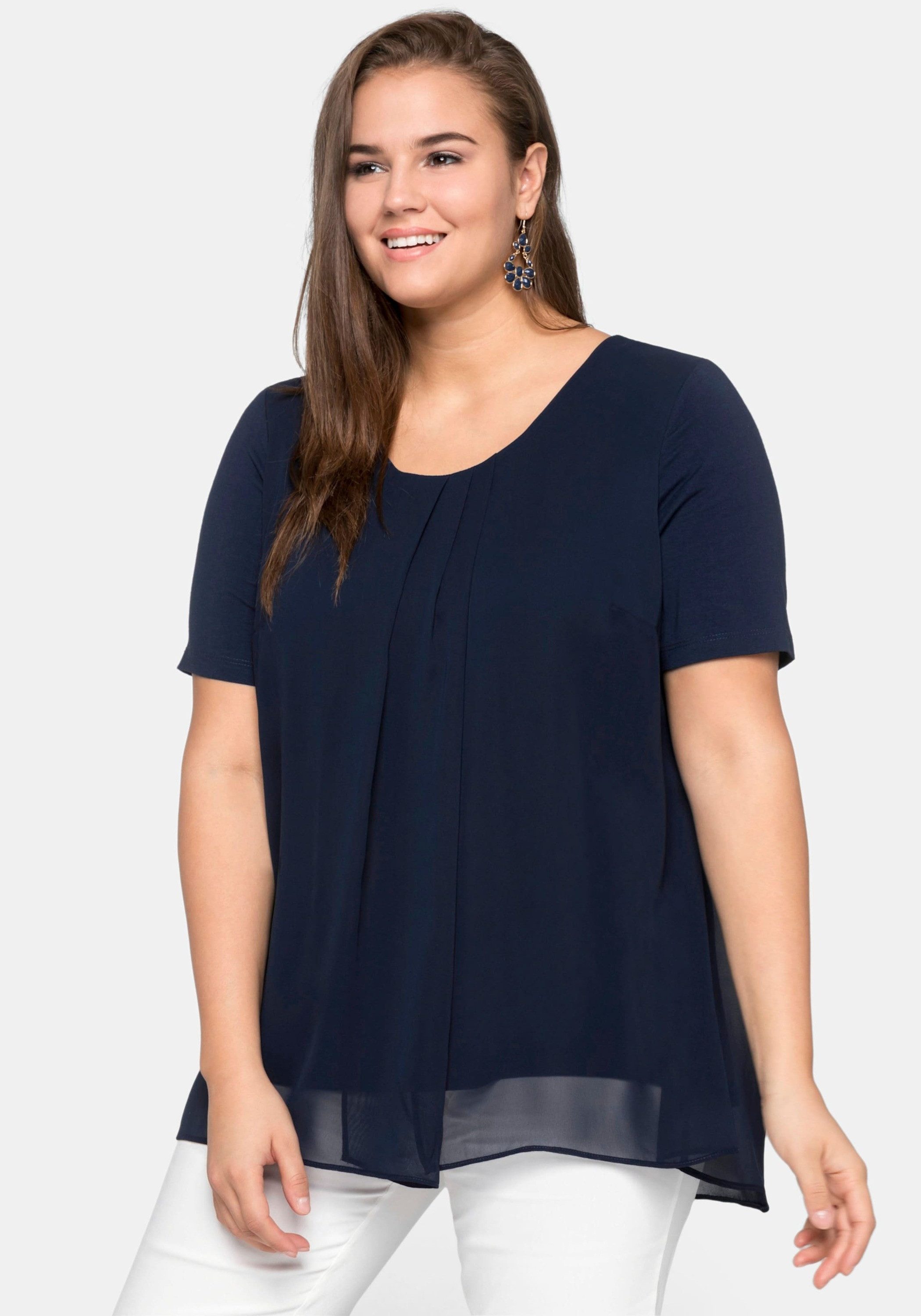 Sheego T-Shirt Blusenshirt Kurzarm im Lagenlook – Bild 3 von 5