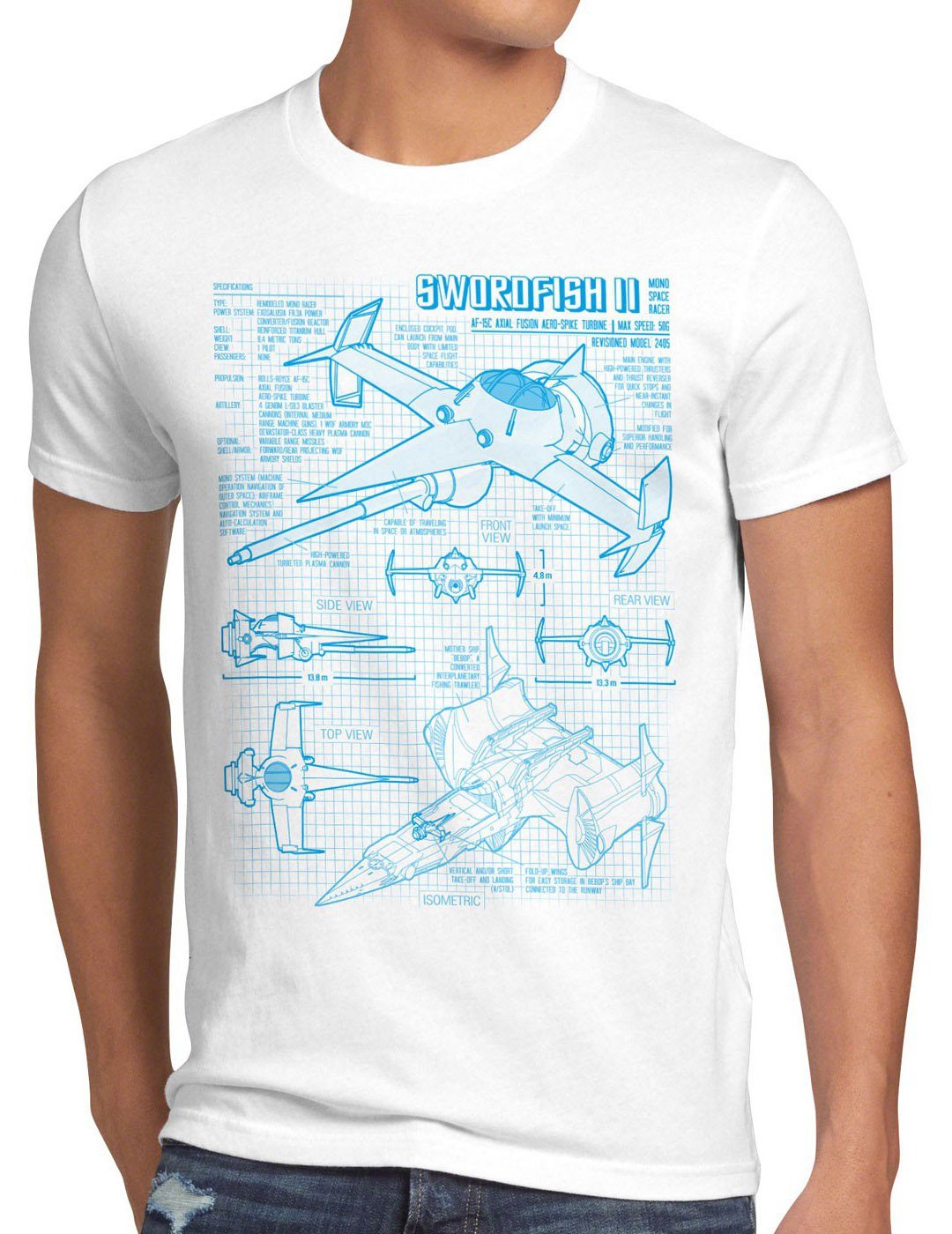 style3 Bebop T-Shirt cowboy Herren mono weiß anime II Print-Shirt Swordfish racer