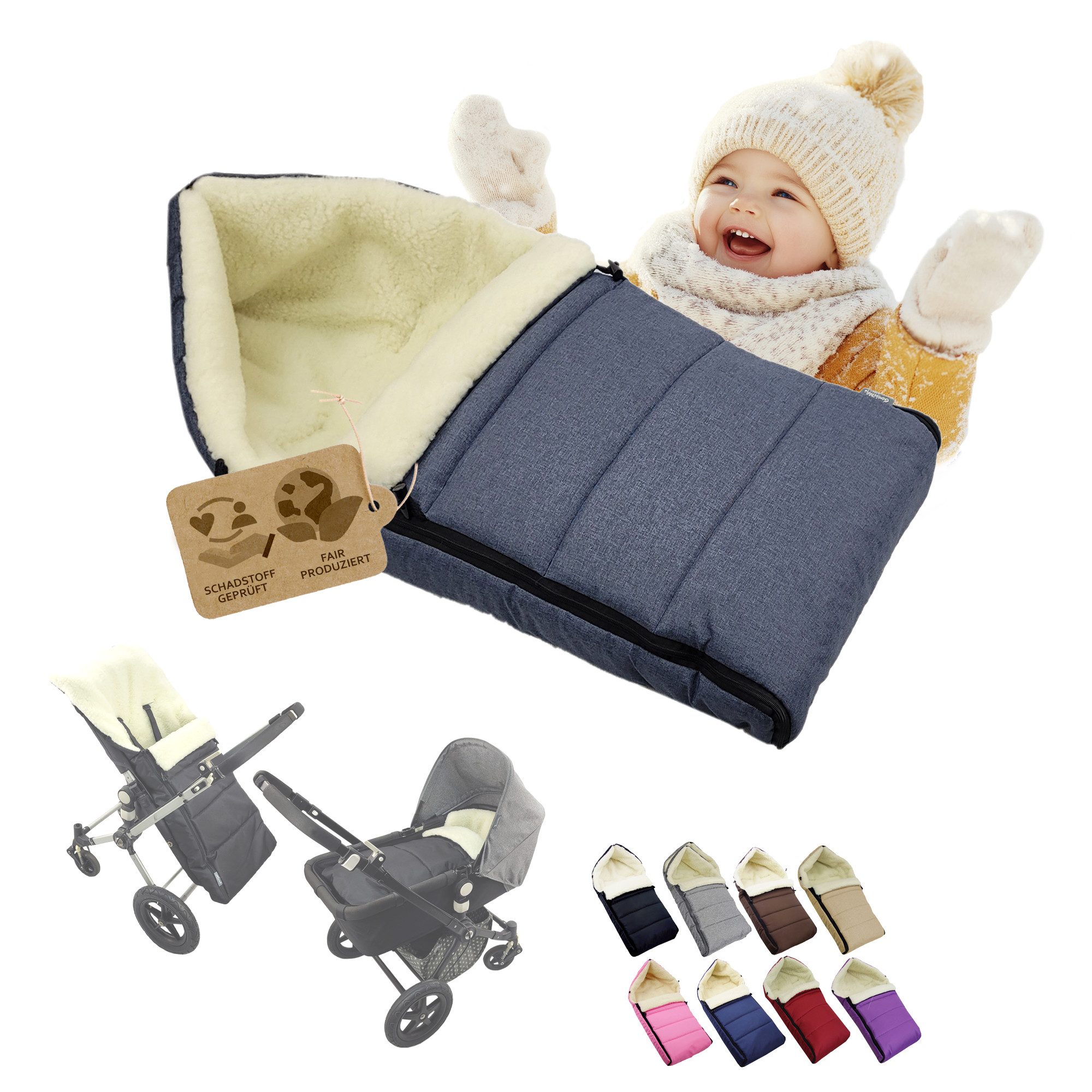 Fußsack Winterfußsack Babyfußsack Fußsack Kinderwagen Wolle 90cm LINIERT