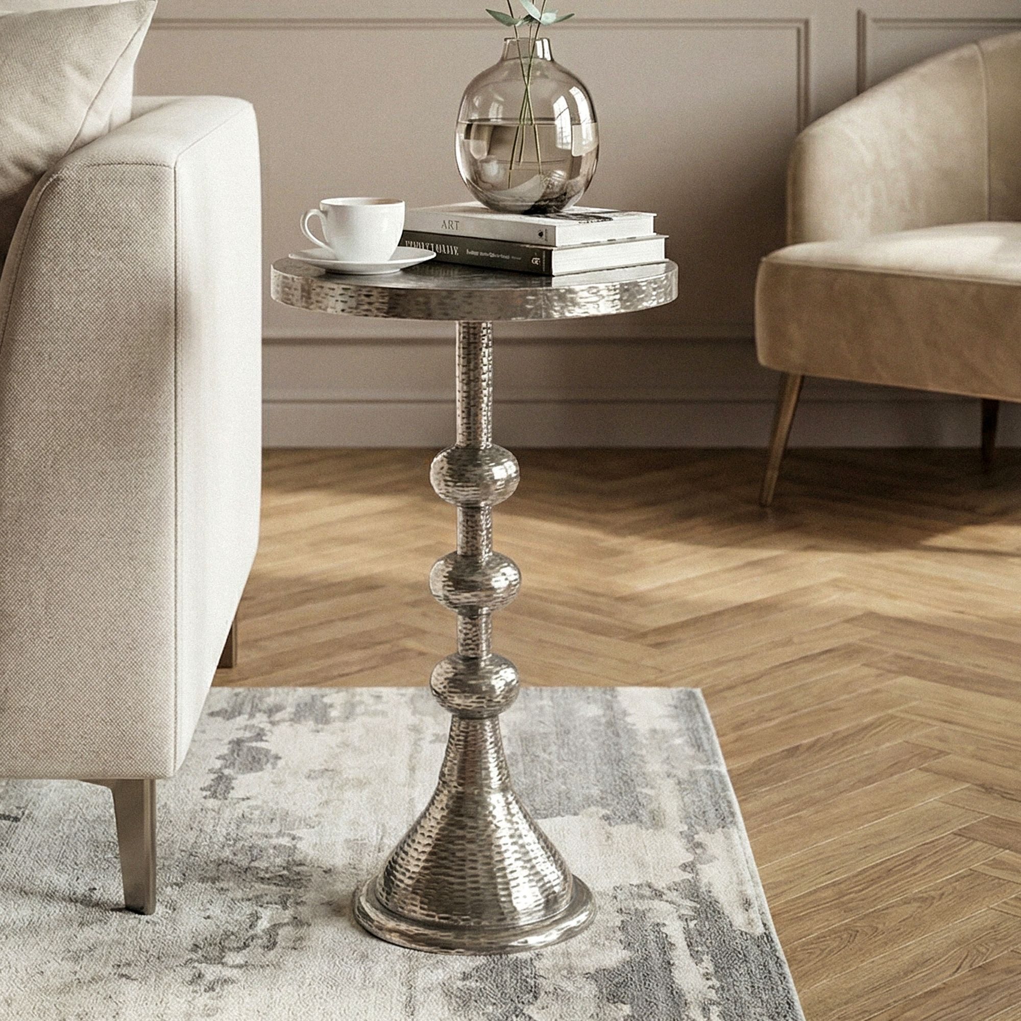 FINEBUY Beistelltisch SuVa76450 Aluminium Anstelltisch 30cm Dekotisch Wohnzimmertisch (Kompakte Größe mit Designcharakter), Elegante Optik in orientalischer Form