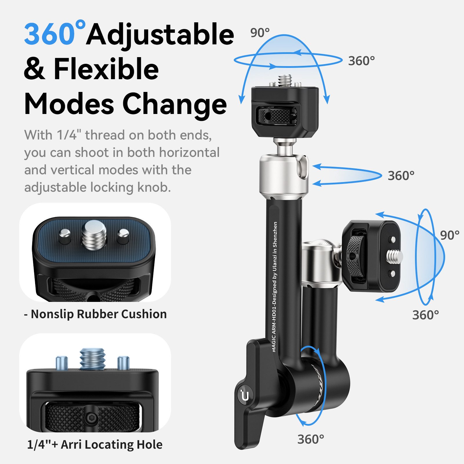 ULANZI Action Cam-Halterung R011A Krabbenklemme Superklemme für Magic Arm Stativbein