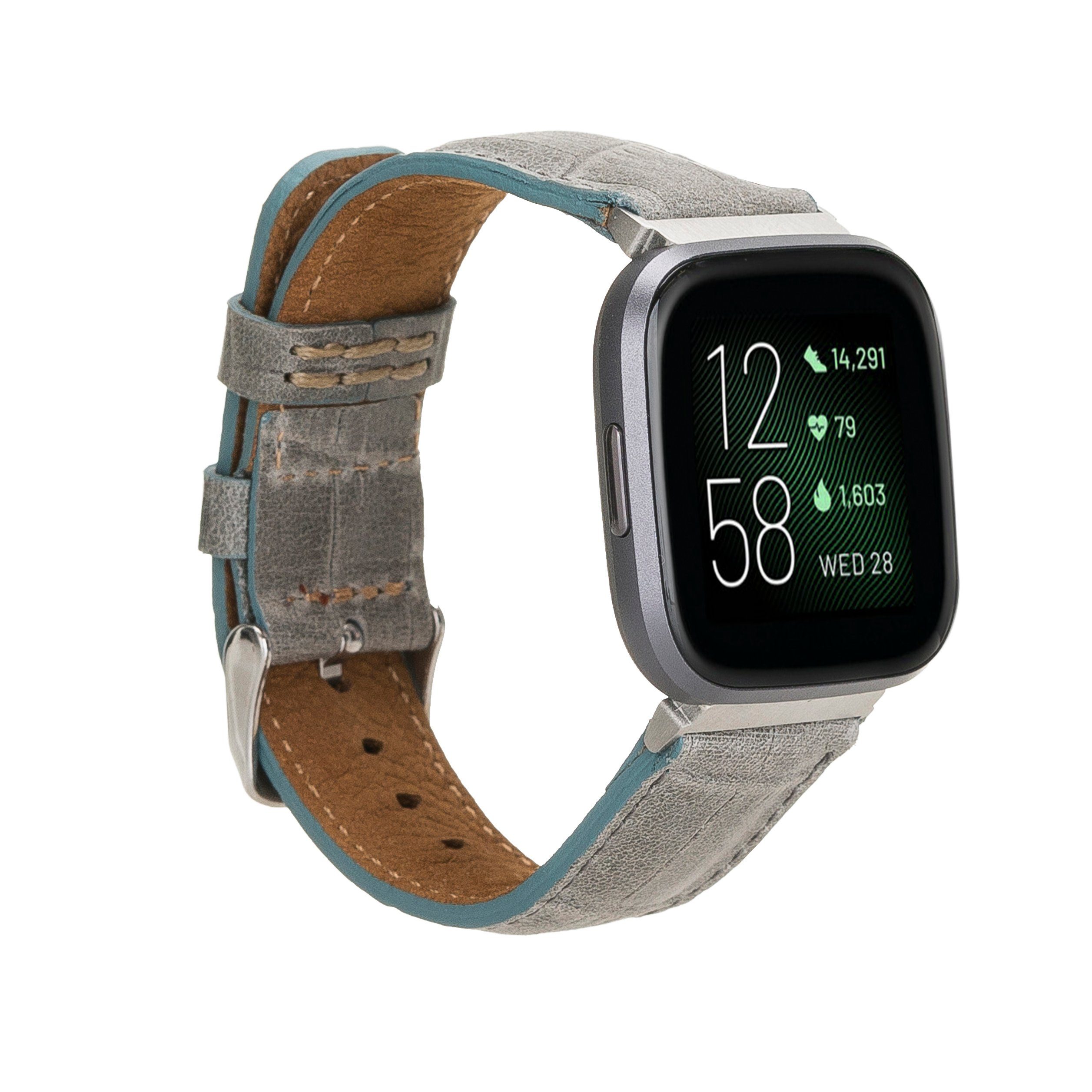 Renna Leather Smartwatch-Armband Fitbit Versa Ersatzarmband Armband 4 / 3 Croco Grau Echtes Sense / 2 Leder &