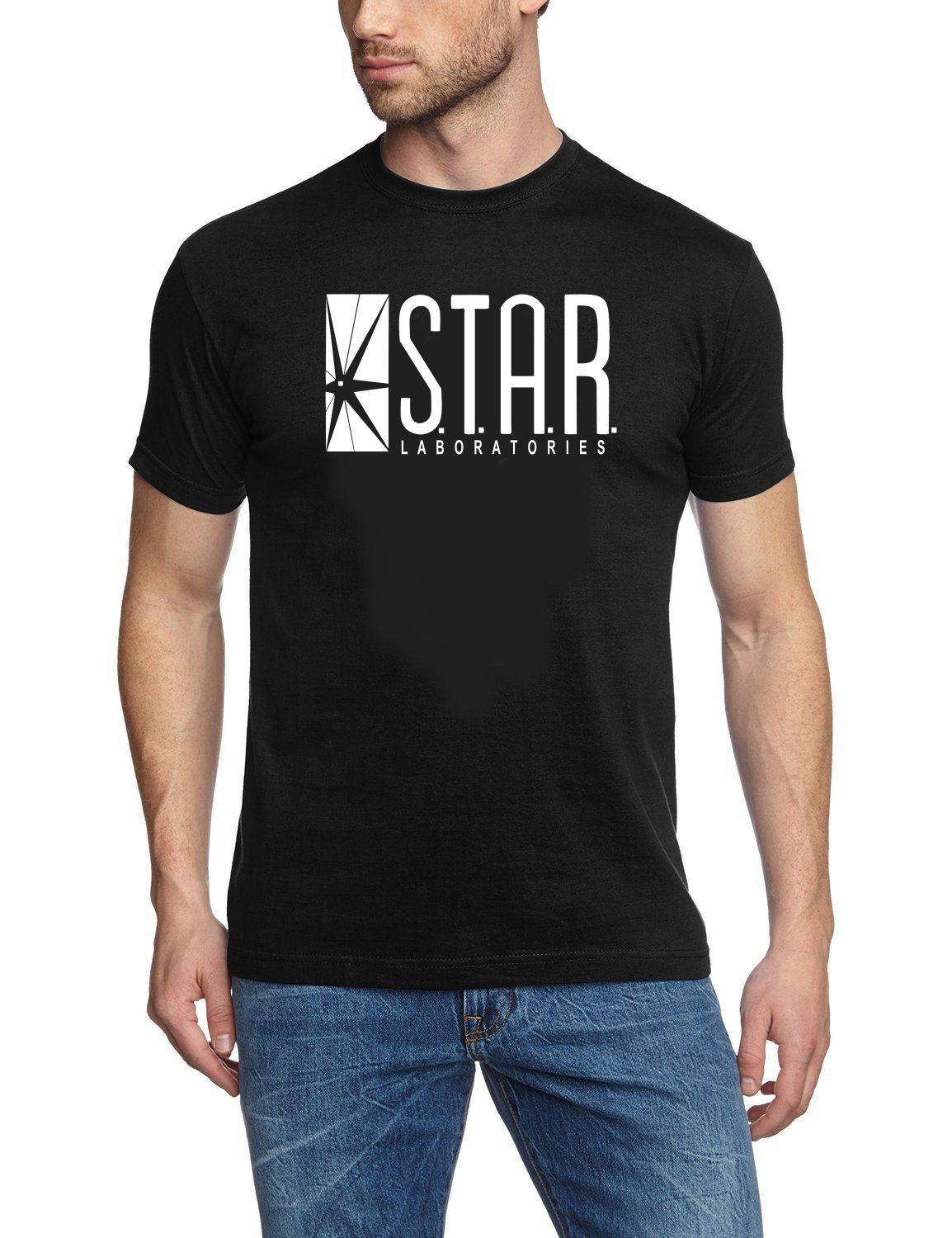Erwachsene Print-Shirt M XXL L Flash Jugendliche Schwarz LABORATORIES T-Shirt S Gr. TV Flash STAR XL + The