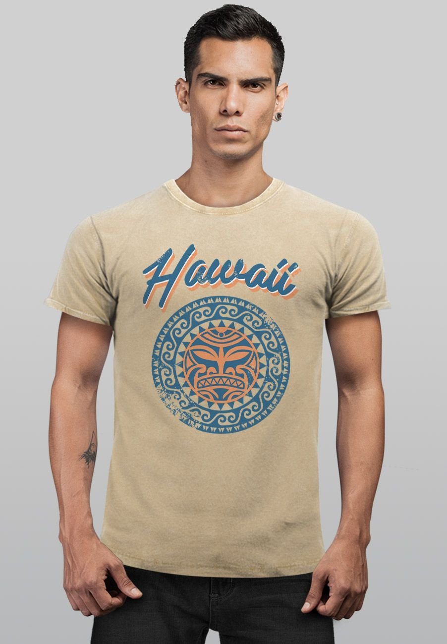 Hawaii Vintag Maui Print-Shirt T-Shirt Ethno Tribal Style Neverless Tattoo Herren mit Printshirt Print natur
