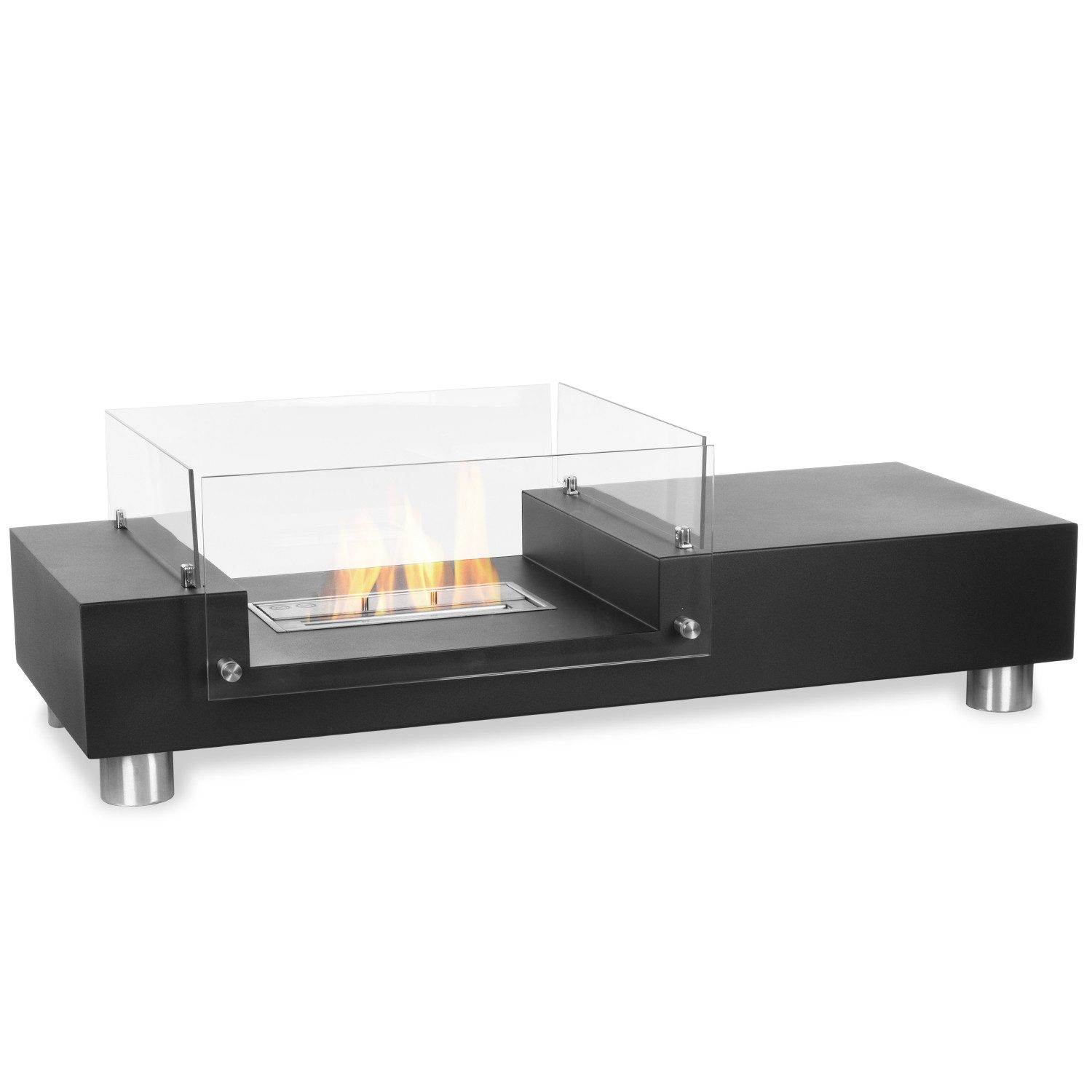 Moritz Dekokamin Standkamin 35 x 112 x 50 cm schwarz 1,5 Liter Brenner, Edelstahl, Standkamin Ethanolbrenner Glasfeuer Terrassenfeuer Kamin
