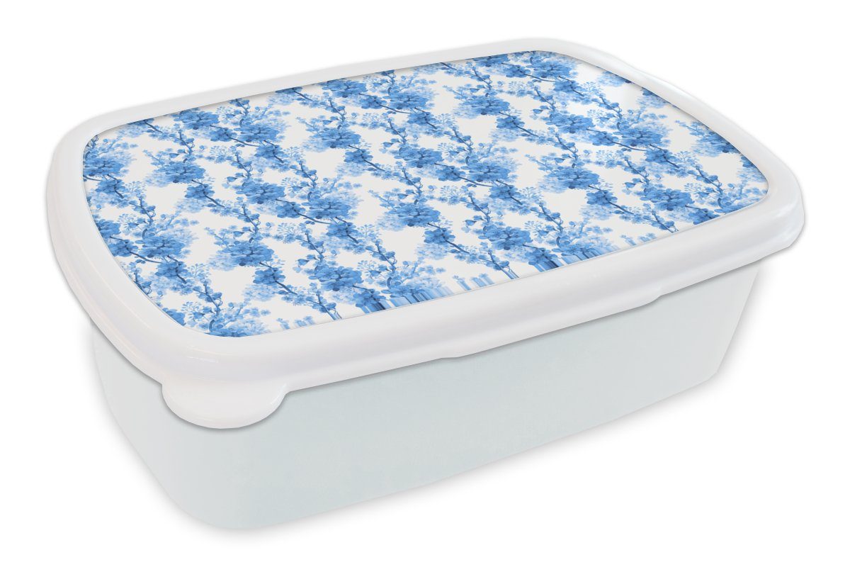 MuchoWow Lunchbox Blumen - Blau - Hortensie, Kunststoff, (2-tlg), Brotbox für Kinder und Erwachsene, Brotdose, für Jungs und Mädchen weiß