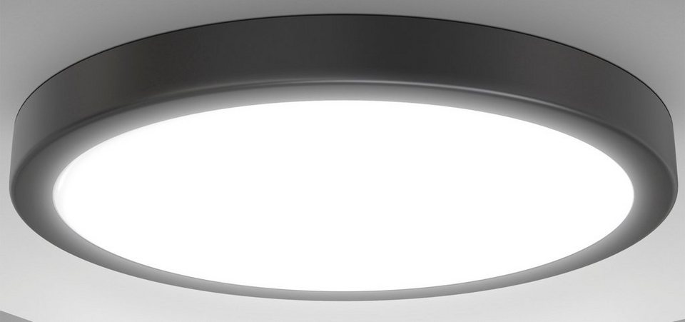 B.K.Licht LED Deckenleuchte BK_DL1539 LED Deckenlampe, 4.000K neutralweißes  Licht, 24W, LED fest integriert, Neutralweiß, Küchenlampe, Ø38 cm, 3.000  Lm, Schwarz