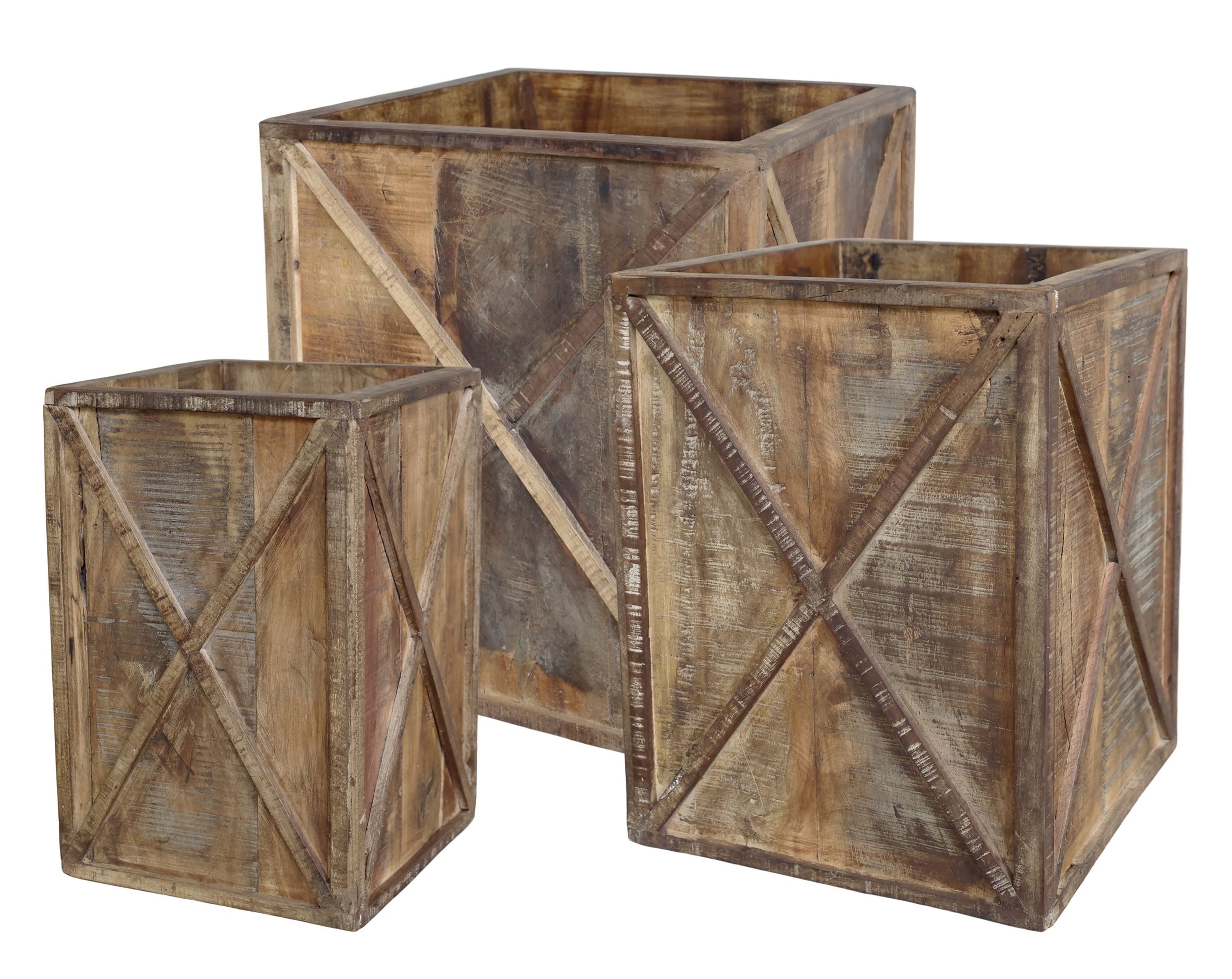 Chic Antique Blumenkasten Chic Antique - 3er Set Blumentopf Pflanztopf Blumenkasten Holz