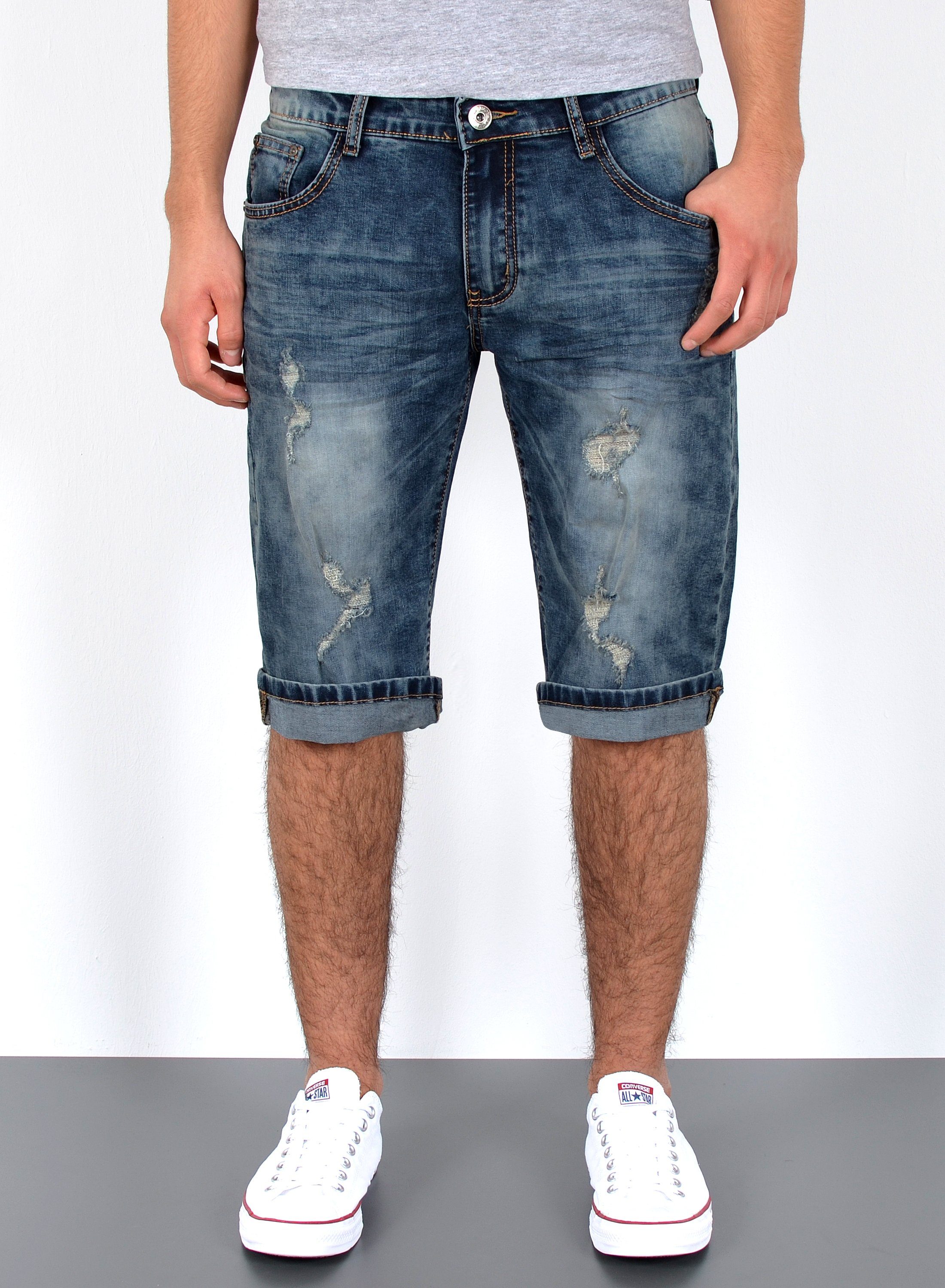 im Comfort Jeans Jeanshose Look, Jeansshorts Pocket, Herren Shorts Herren mit mit Jeans Stretch, Herrren A363 Shorts Capri Jeans / Herren Größe, Große Herren kurze Hose, Capri Jeans Straight Rissen Plussize Capri Hose Herren Regular Jeansshorts Übergröße Jeanshose 5 Shorts, A386 Hose mit Mittelblau Herren ESRA Destroyed kurze bis