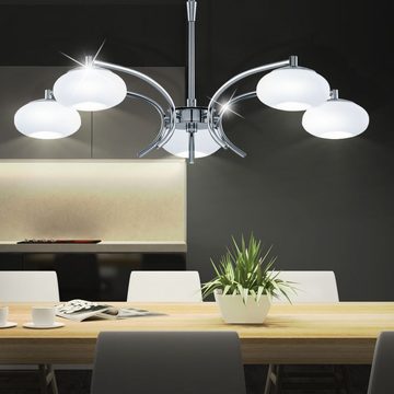 EGLO Kronleuchter, LED-Leuchtmittel fest verbaut, Warmweiß, LED Glas Hänge Lampe Wohn Ess Zimmer chrom Decken Pendel Leuchte