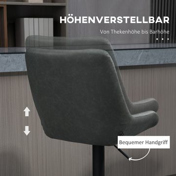 HOMCOM Barhocker höhenverstellbarer Barstuhl, Tresenstuhl mit Fußstütze (Küchenhocker, 2 St., Küchenstuhl), für Esszimmer, Küche, Kunstleder, Dunkelgrau