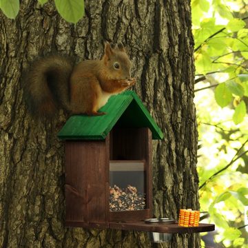 relaxdays Futterspender Braunes Eichhörnchen Futterhaus aus Holz