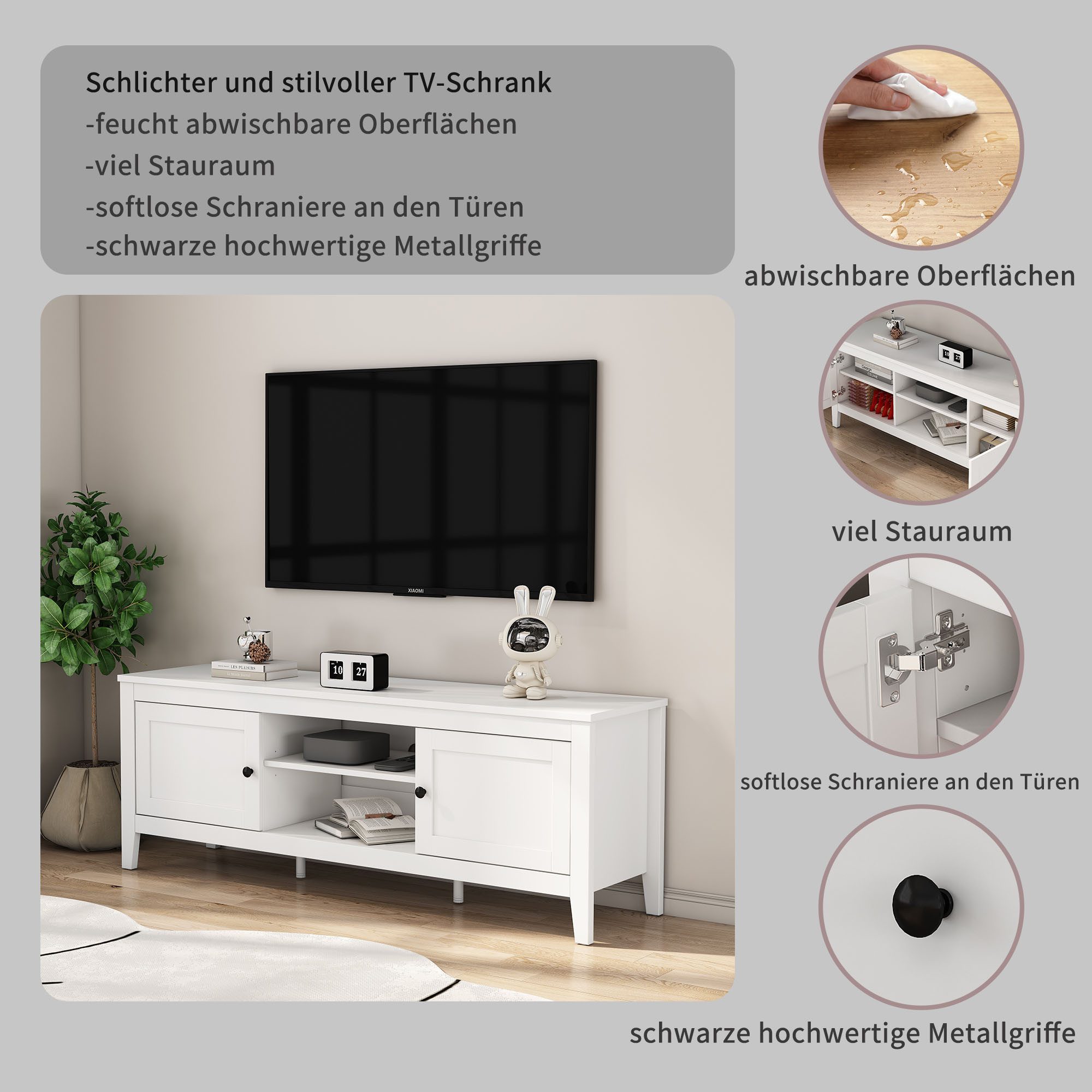 OTTO home TV-Board Avelin, Melaminoberfläche, schwarze Metallgriffe, Breite 150 cm