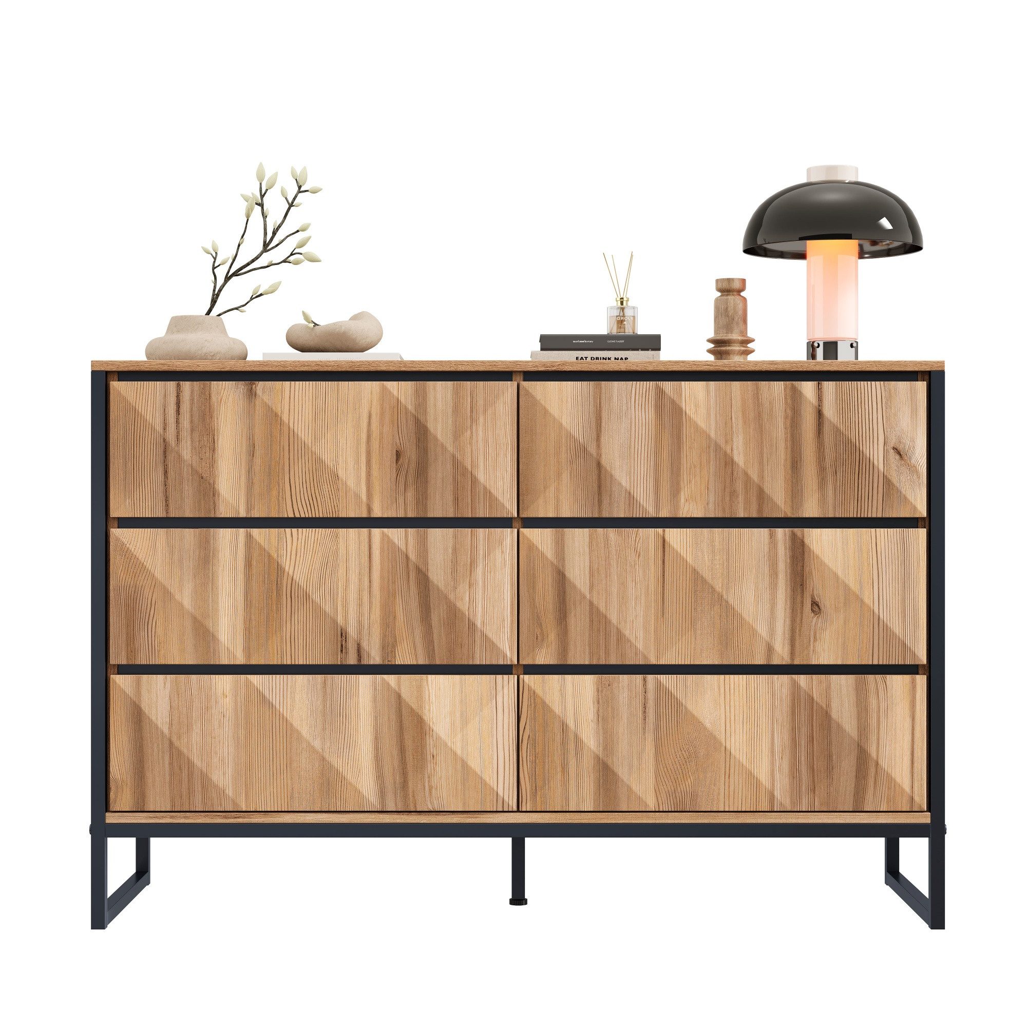 Fine Life Pro Sideboard Sideboard, Schwarz/Holz, Metallbeine, erhöhte Türen, Stilvolle Möbel für moderne Wohnräume – elegant und zeitlos.