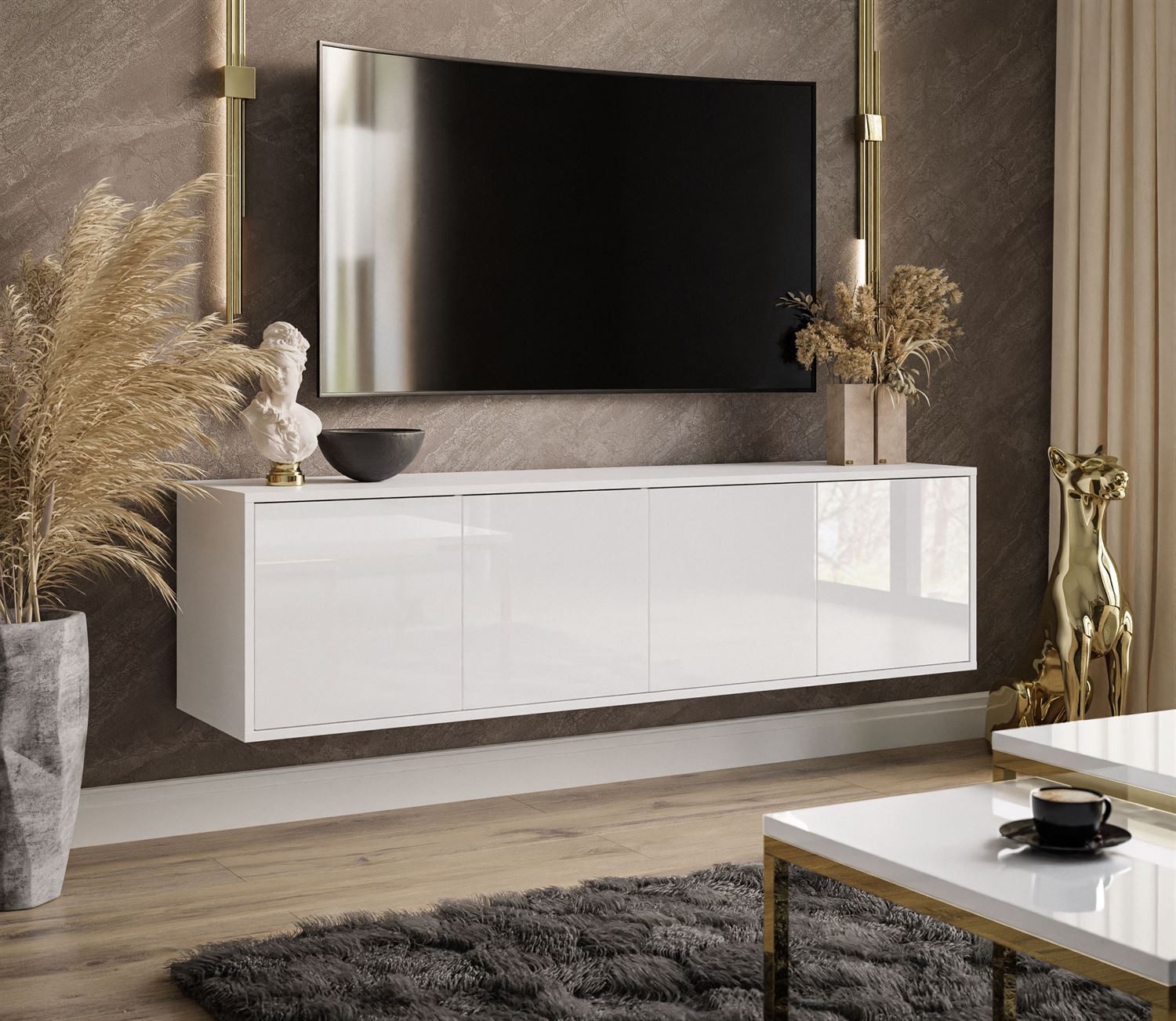 Lookway TV-Schrank SANAYI in Weiß Hochglanz Breite: 156 cm