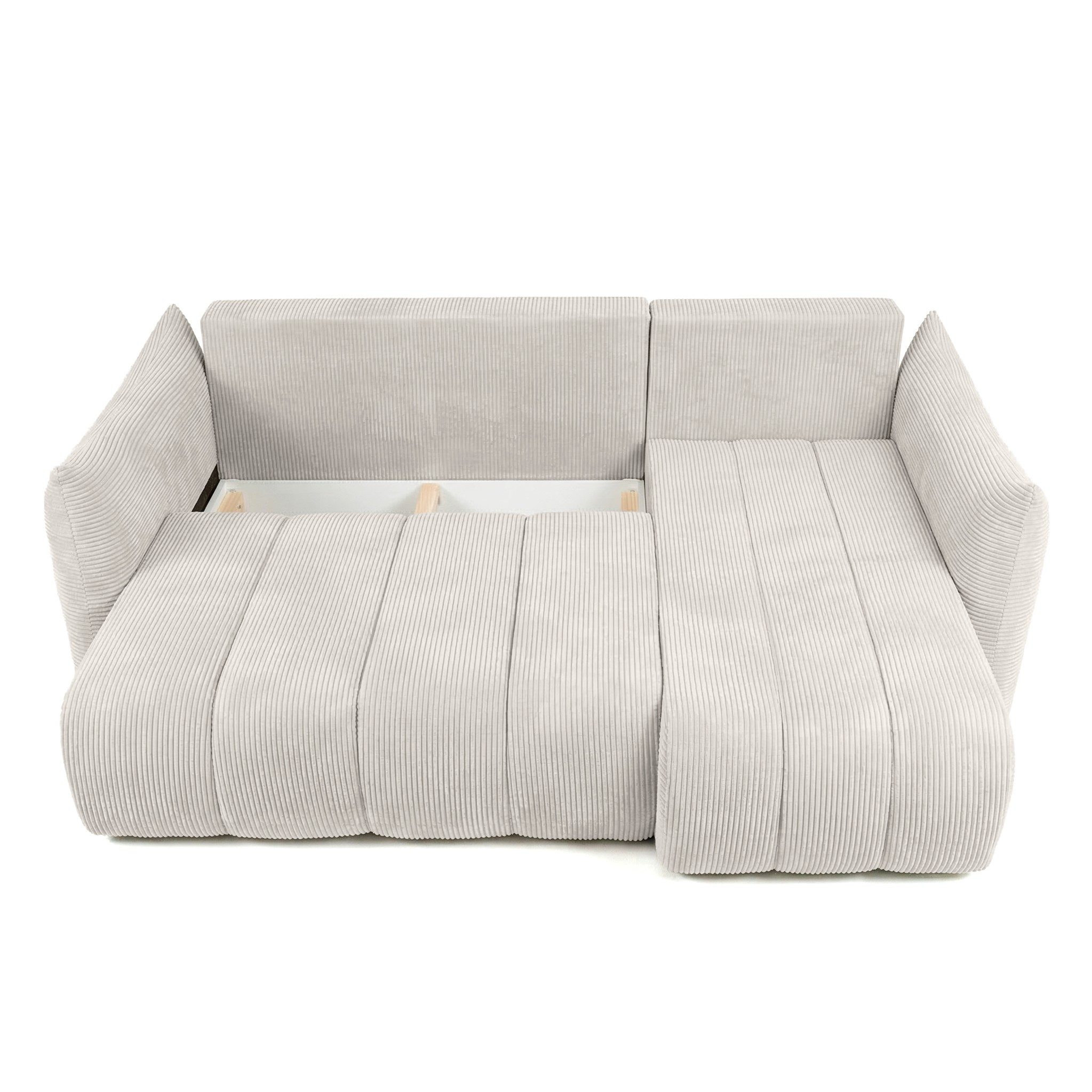 Fun Möbel Ecksofa Schlafsofa ONTARIO XS mit Ottomane in Cordstoff Poso, Rücken echt bezogen, mit Bettkasten und Liegefunktion