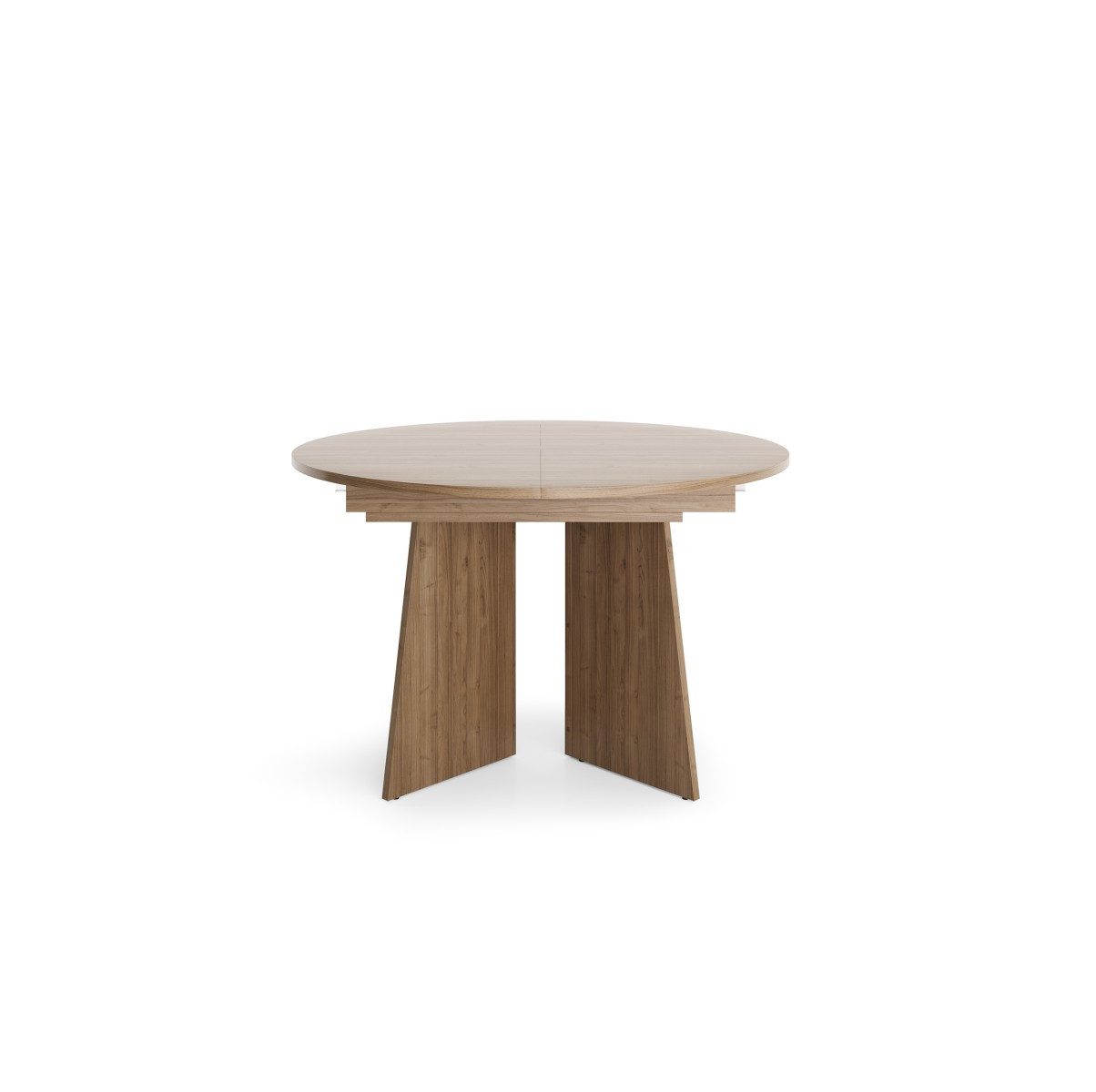 yourhouse24 Esstisch Runder ELENA ausziehbar 120-160 cm Eiche Japandi Design, Synchronauszug, interne Einlegeplatte, stabiles Kreuzgestell