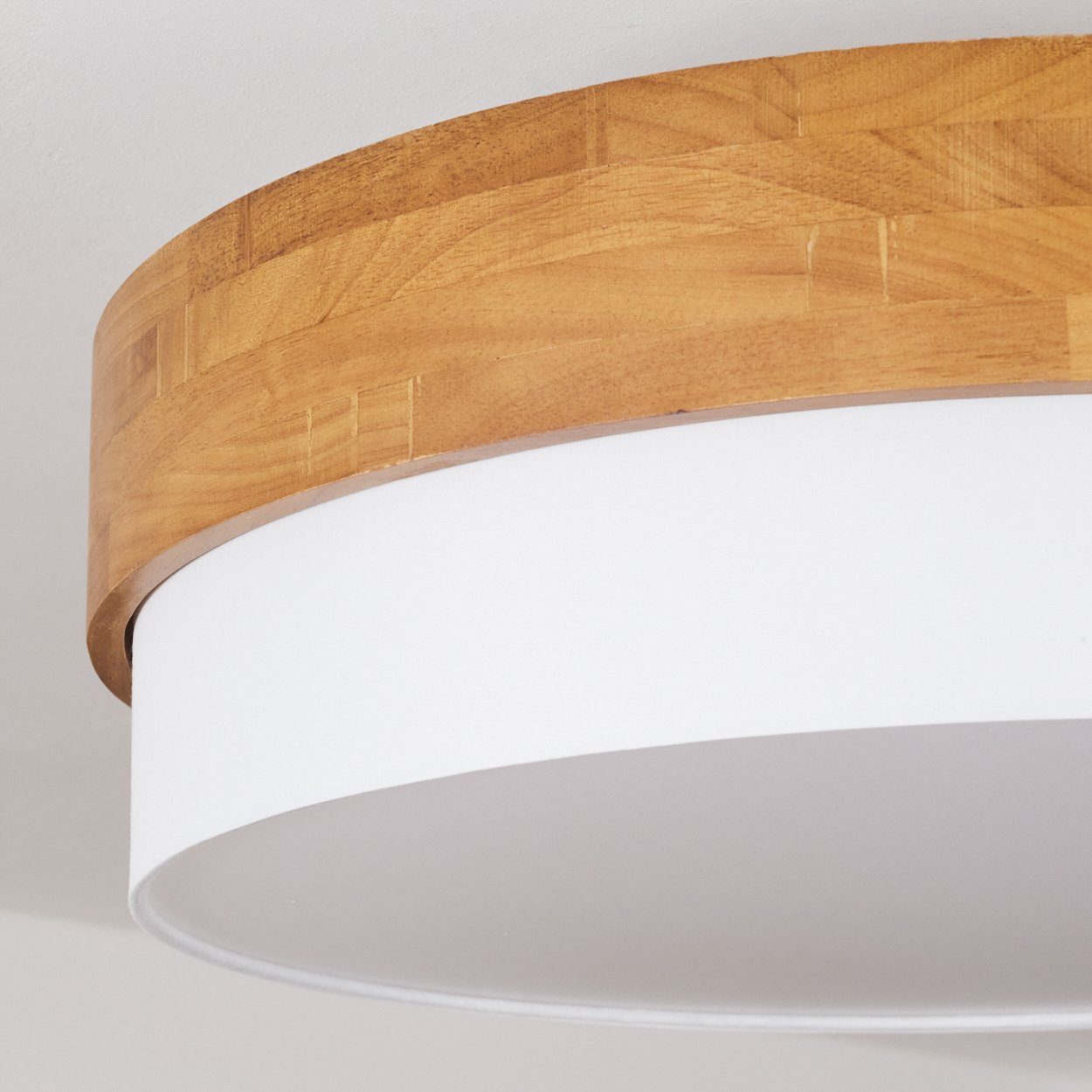hofstein Deckenleuchte »Campitello« Deckenlampe aus Metall/Holz/Stoff, Nickel-matt/Natur/Weiß, ohne Leuchtmittel, Leuchte im skandinavischen Design, Ø50cm, 3xE27