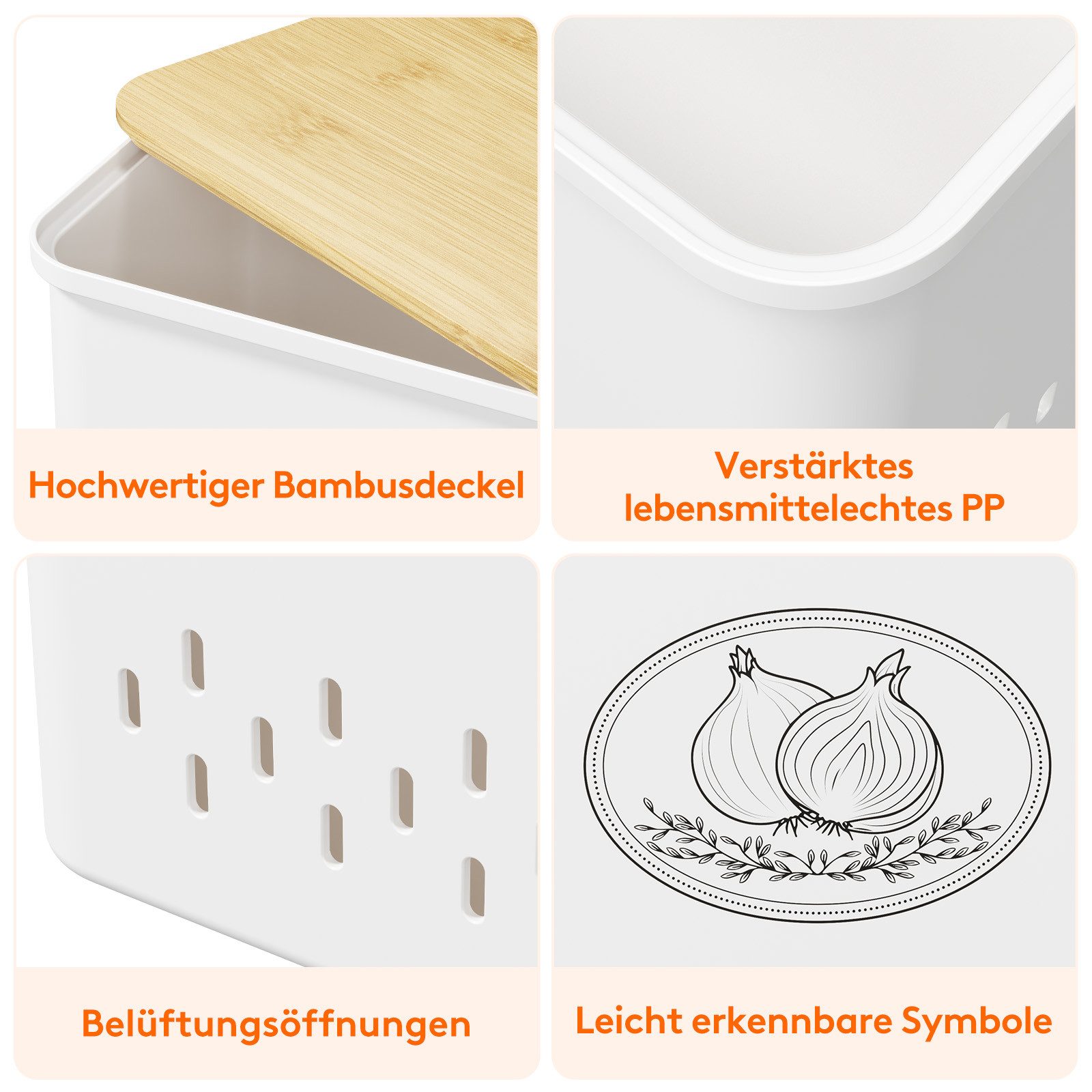 Lifewit Frischhaltedose Kartoffel Aufbewahrungsbox Kunststoff stapelbar, Frische Belüftung., Kunststoff, (Set, 3-tlg., 3-tlg,1 Kartoffel/1 Zwiebel/1 Knoblauch Vorratsdose), Wiederverwendbar