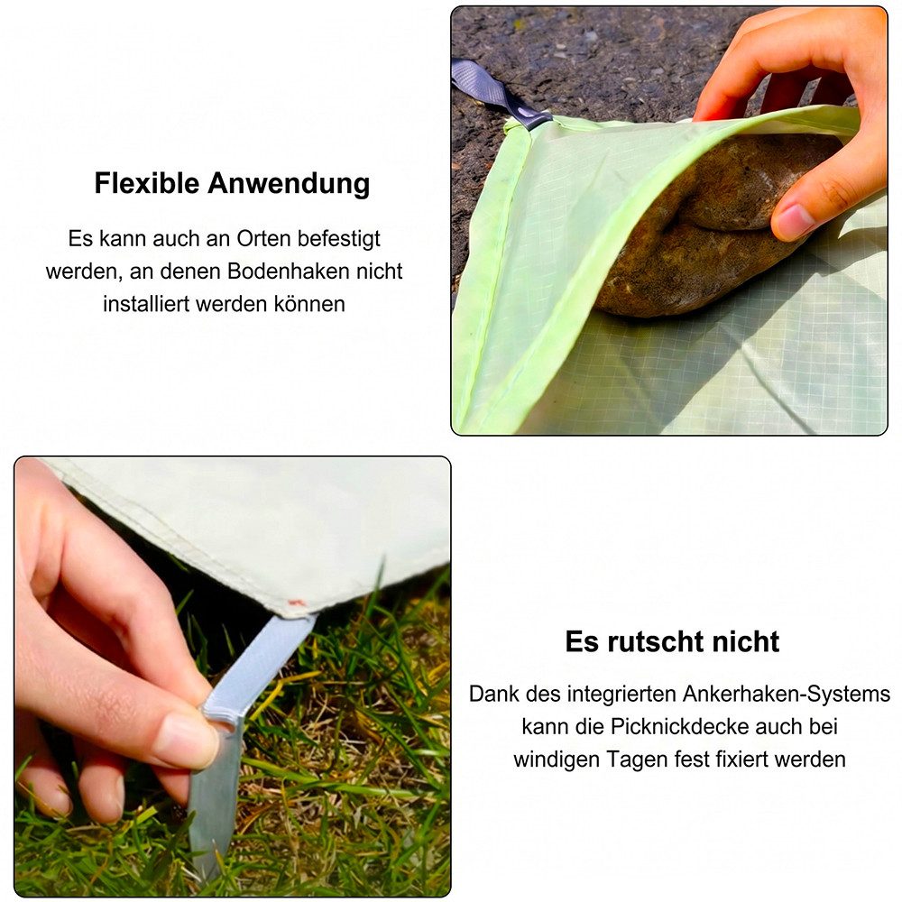 Picknickdecke wasserdicht sandfrei faltbar leicht groß Outdoor Stranddecke grün, JASLIFE, ideal für Strand, Camping, Picknick, leicht und platzsparend