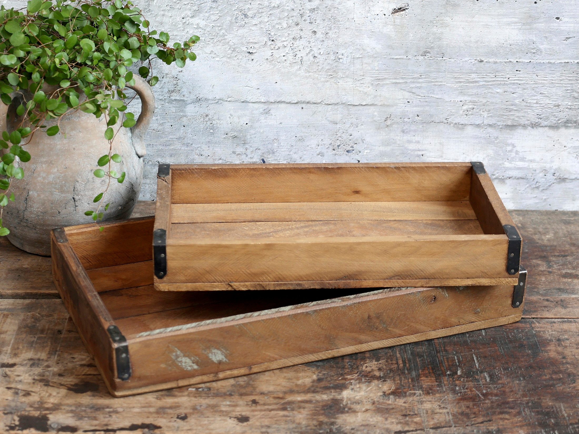 Chic Antique Dekotablett Holzkiste Tablett aus Altholz 2er Set Chic Antique 41453-00