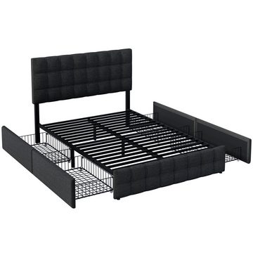 REDOM Polsterbett Doppelbett Bett Funktionsbett + 4 Schubladen ohne Matratze 140*200 cm (mit Bettstauraum höhenverstellbares Kopfteil)