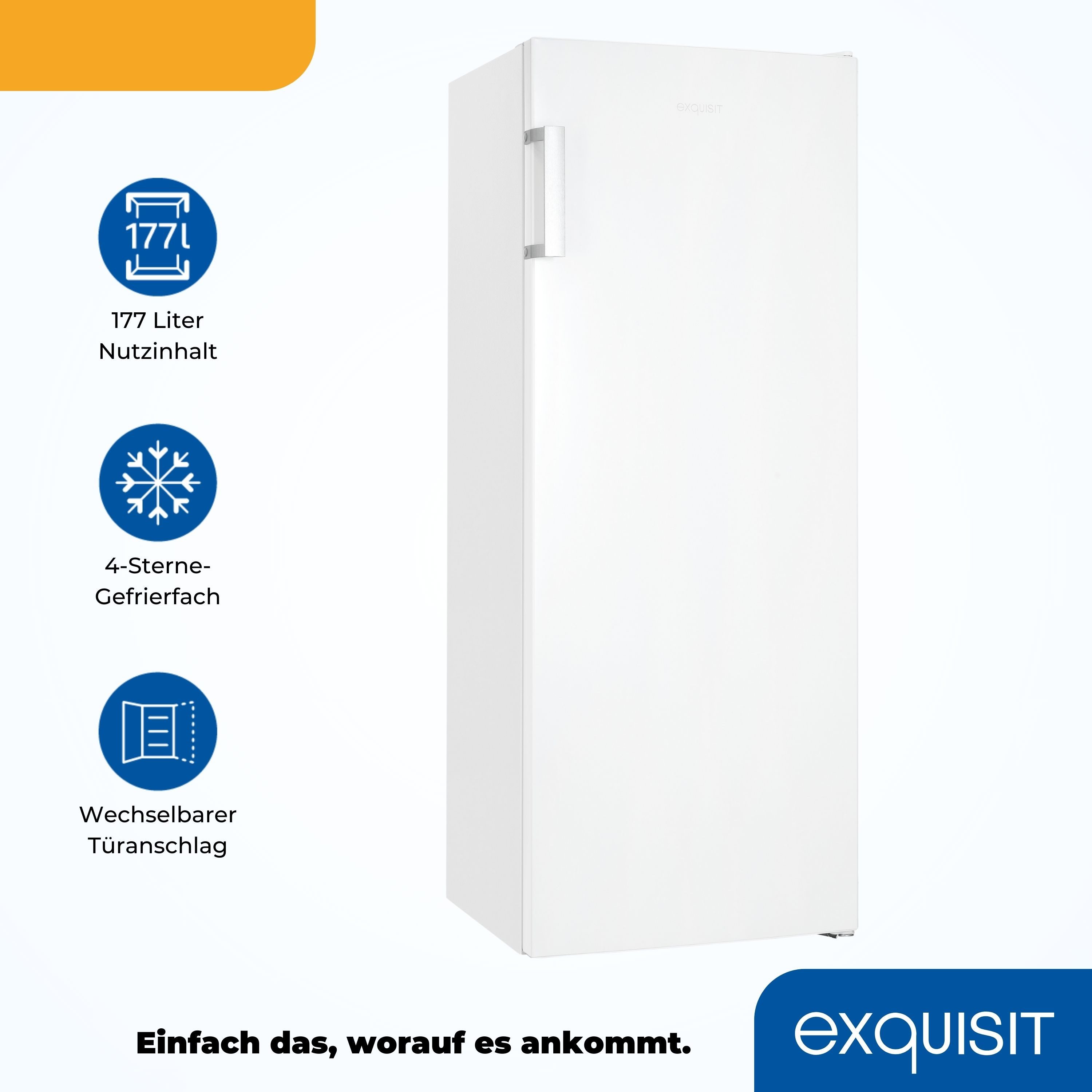 exquisit Gefrierschrank GS230-H-050D, 144 cm hoch, 54 cm breit, 4-Sterne-Gefrierung, 1 Kühlzone, wechselbarer Türanschlag