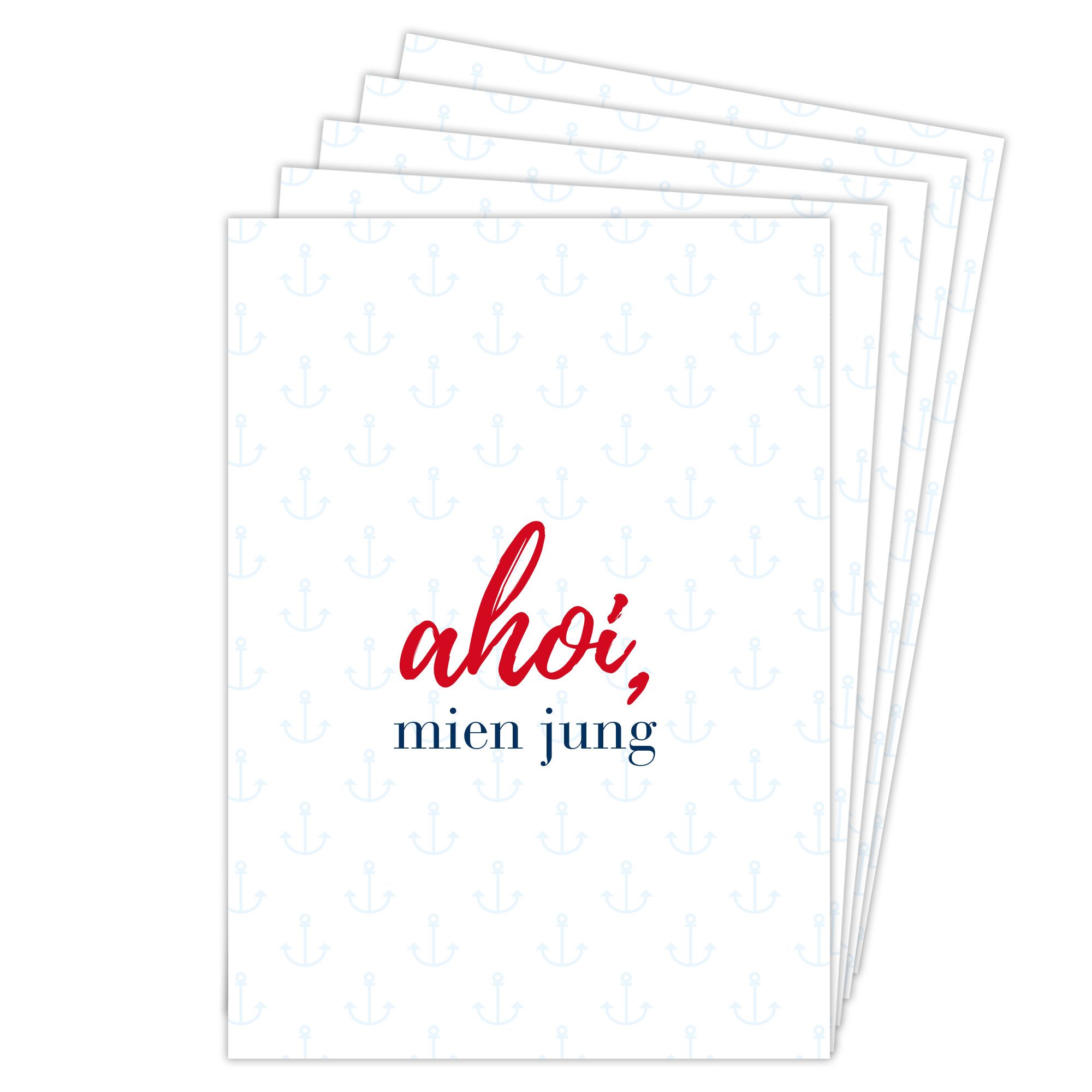 Deine Wörter Grußkarten Ahoi mien jung Postkarten, 5er Set, DIN A6, maritim, Geschenk