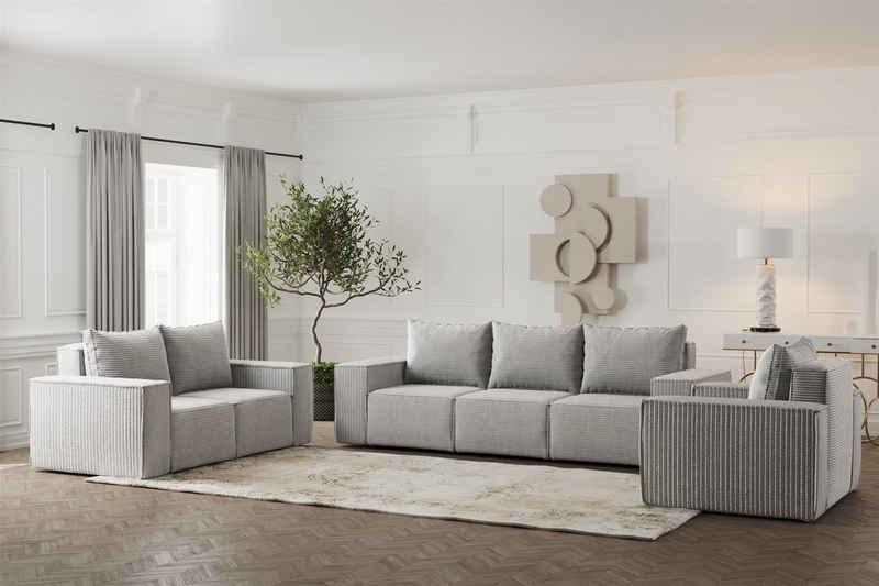Fun Möbel Polstergarnitur Sofa-Set Designersofa ESTELLE 3-2-1 Sofagarnitur in Stoff, (Rücken echt bezogen)