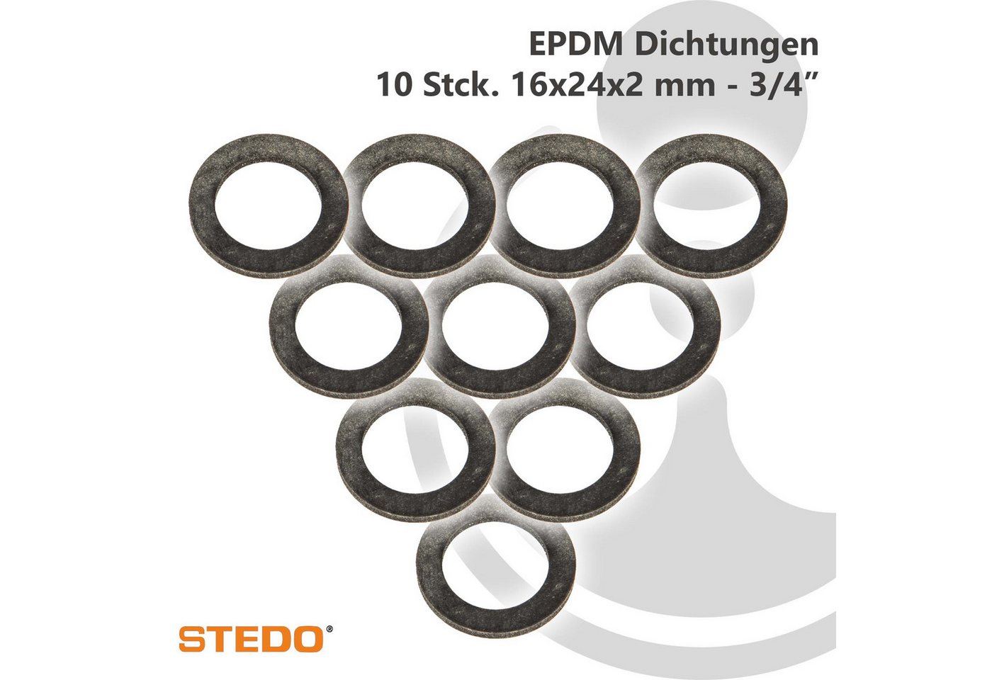 Thumbnail - Stedo Gewindefitting EPDM Dichtung, für Überwurfmutter im Trinkwasserbereich (VE 10 Stück), 16 x 24 x 2 mm