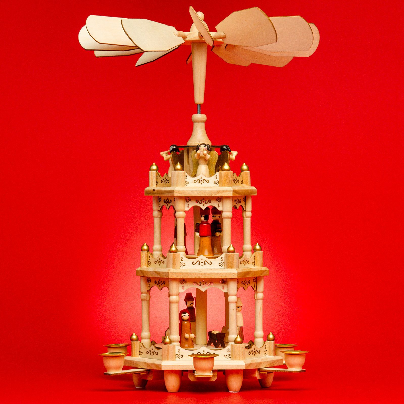 SIKORA Weihnachtspyramide aus Holz mit 3 Etagen Pyramide Weihnachten Deko H:45cm - P3