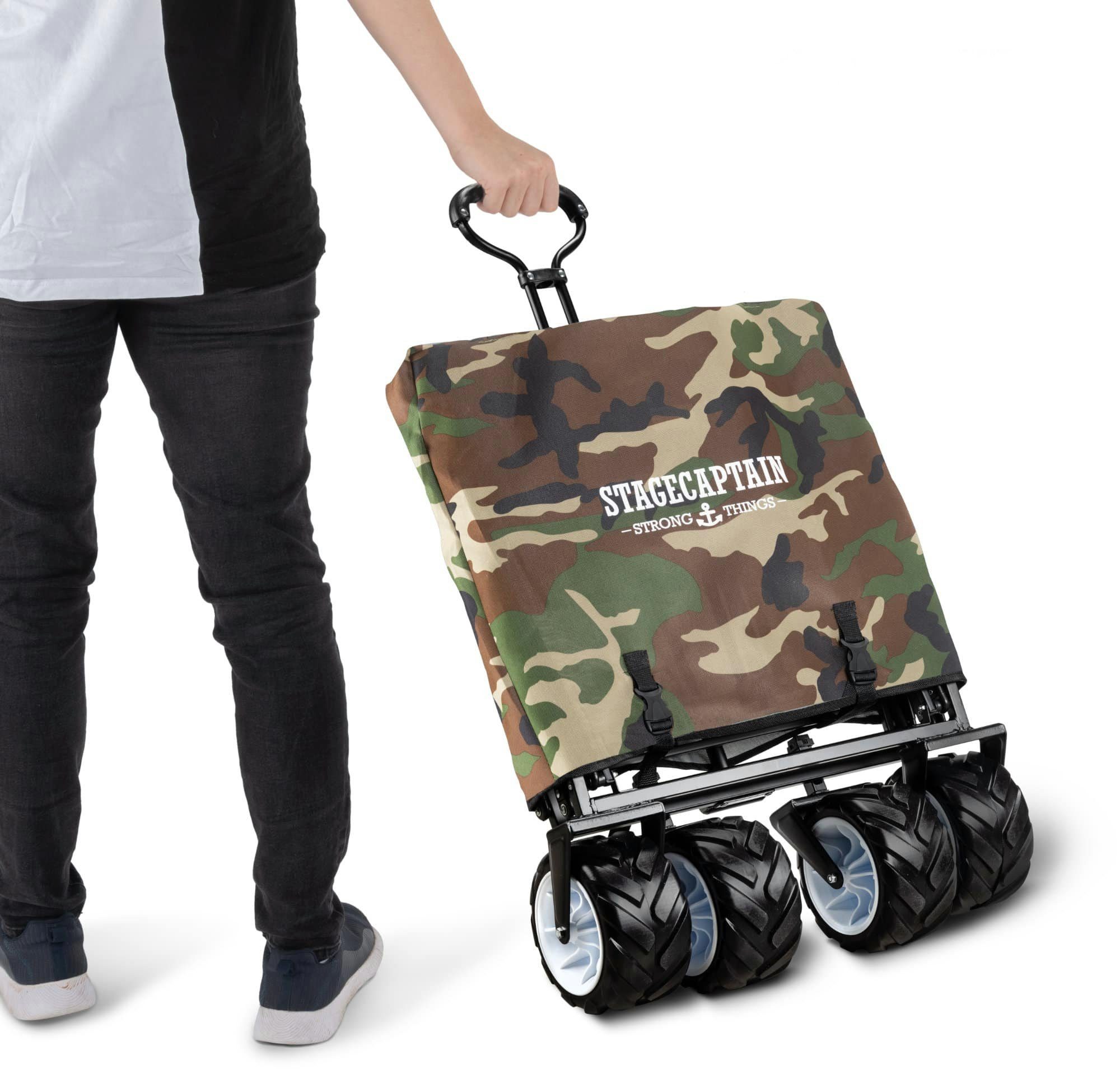 Stagecaptain Bollerwagen mit zusammenklappbar Dach ohne 80kg, Bollycart-907 Camouflage große Reifen Bollerwagen breiten, Handwagen faltbar