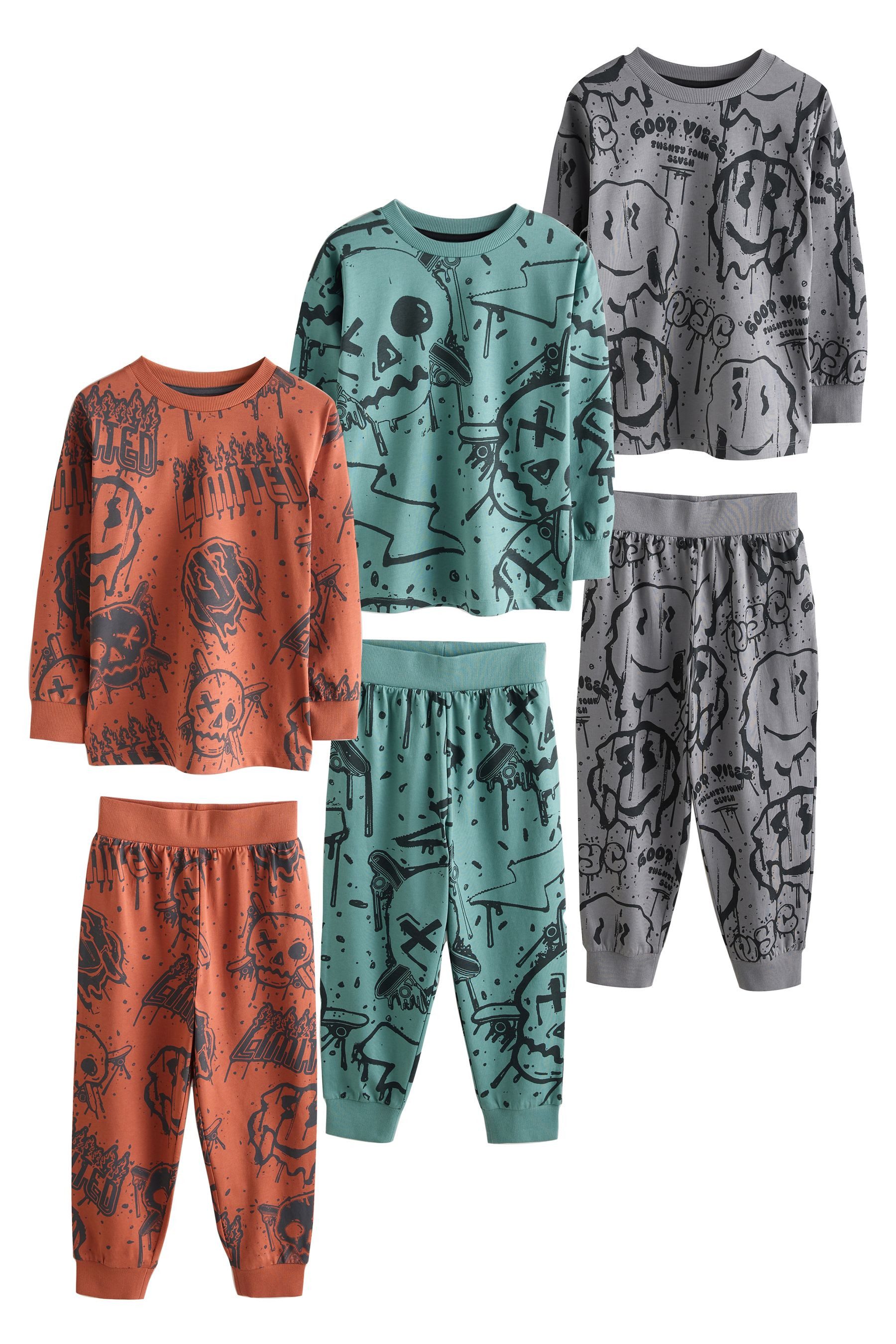 Pyjama 3er-Pack Schlafanzüge mit langen Ärmeln