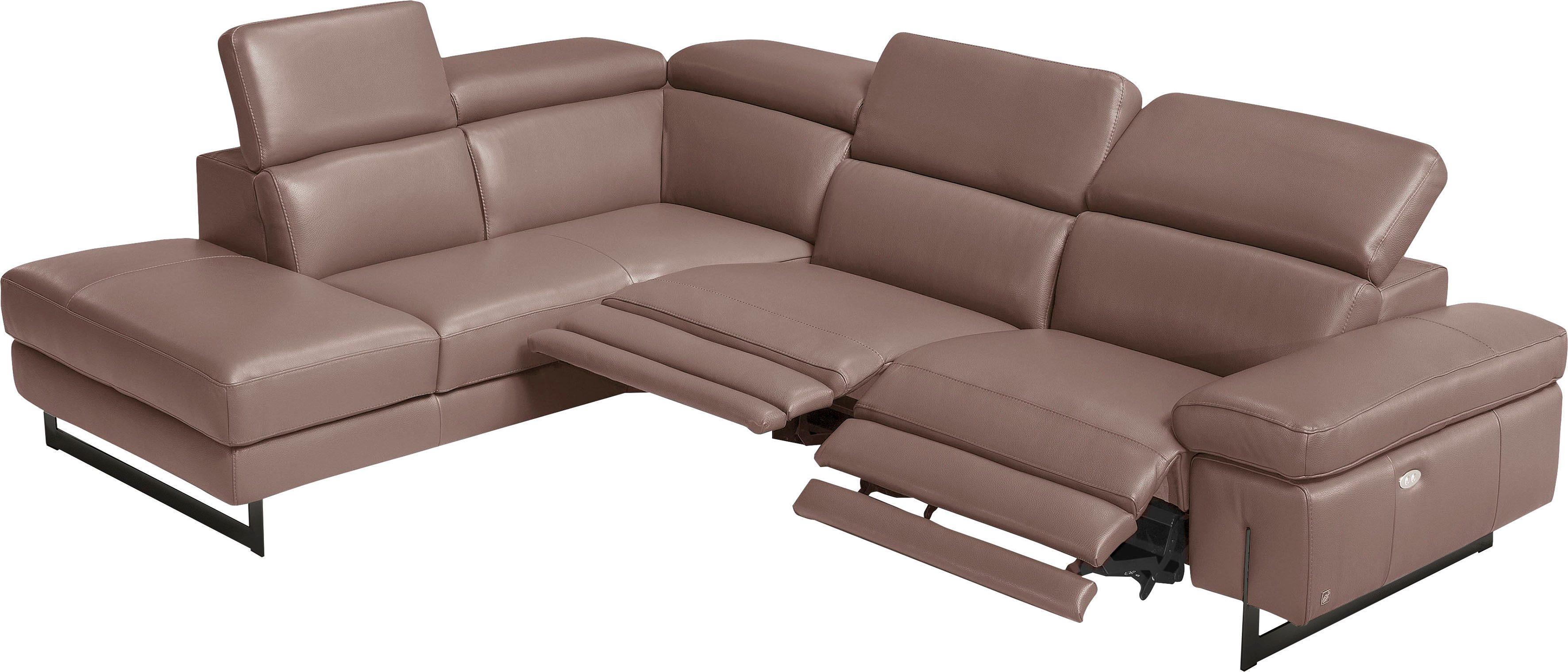 Egoitaliano Ecksofa Candice, elegant, edel und bequem, erstklassiger Sitzkomfort, L-Form, inkl. 2 elektrischer Relaxfunktionen, Bedienung über Taste an Armlehne