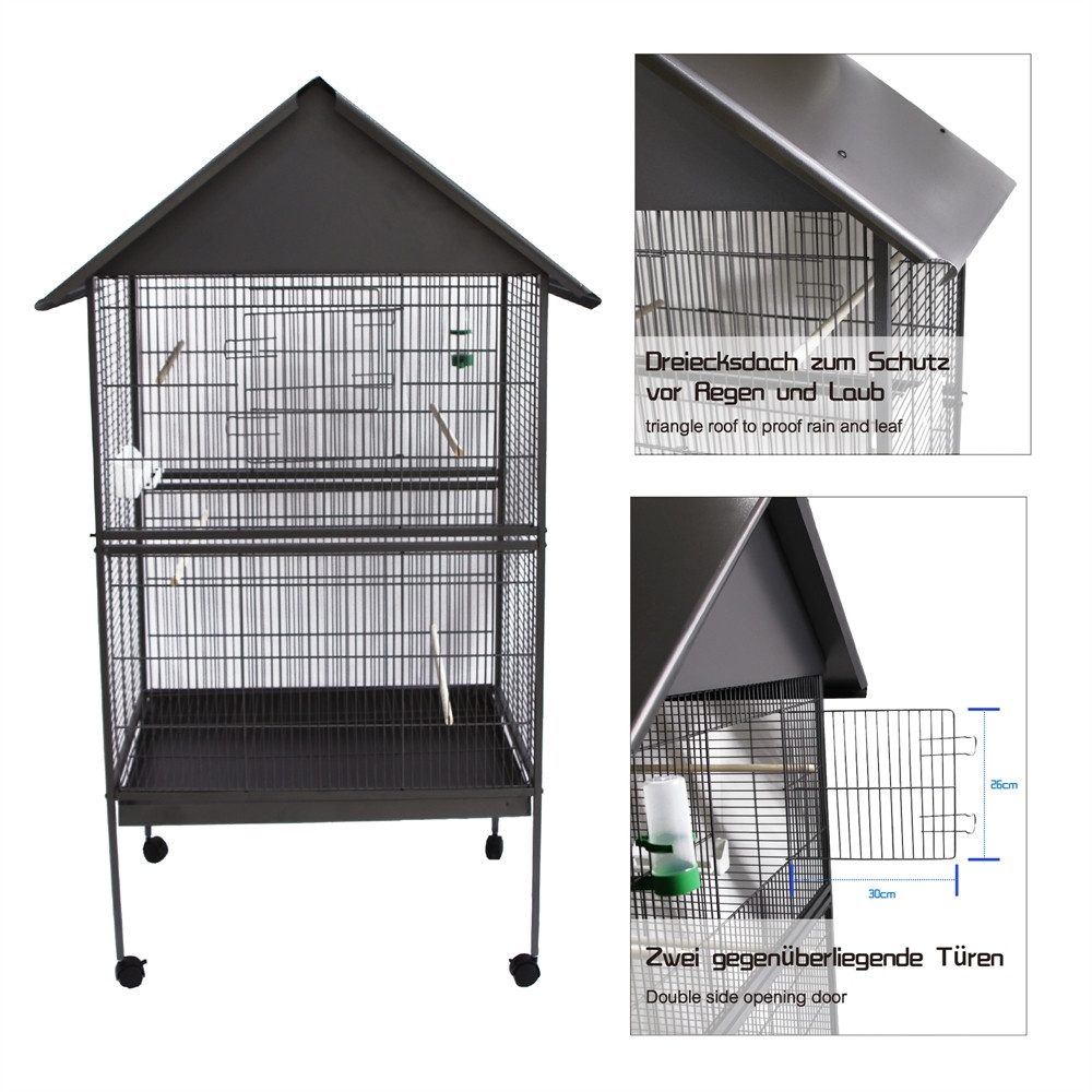 Vogelkäfig Vogelkäfig Vogelvoliere Vogelhaus Grau XXL Voliere Käfig Zuchtkäfig