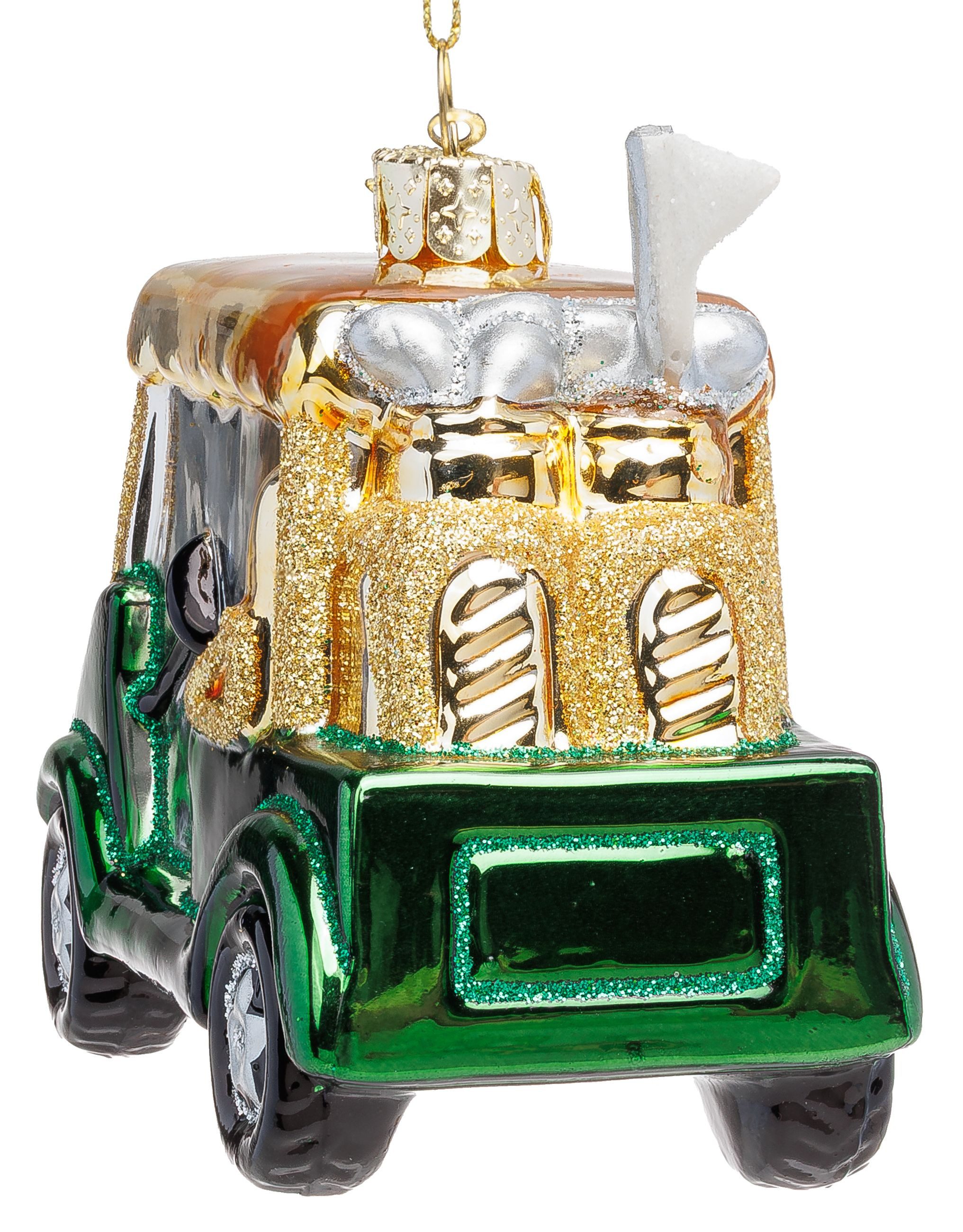 SIKORA Weihnachtsbaumkugel Golf Car besondere Weihnachtskugel Glas Anhänger – BS067, Christbaumschmuck Deko - traditionell, witzig & außergewöhnlich