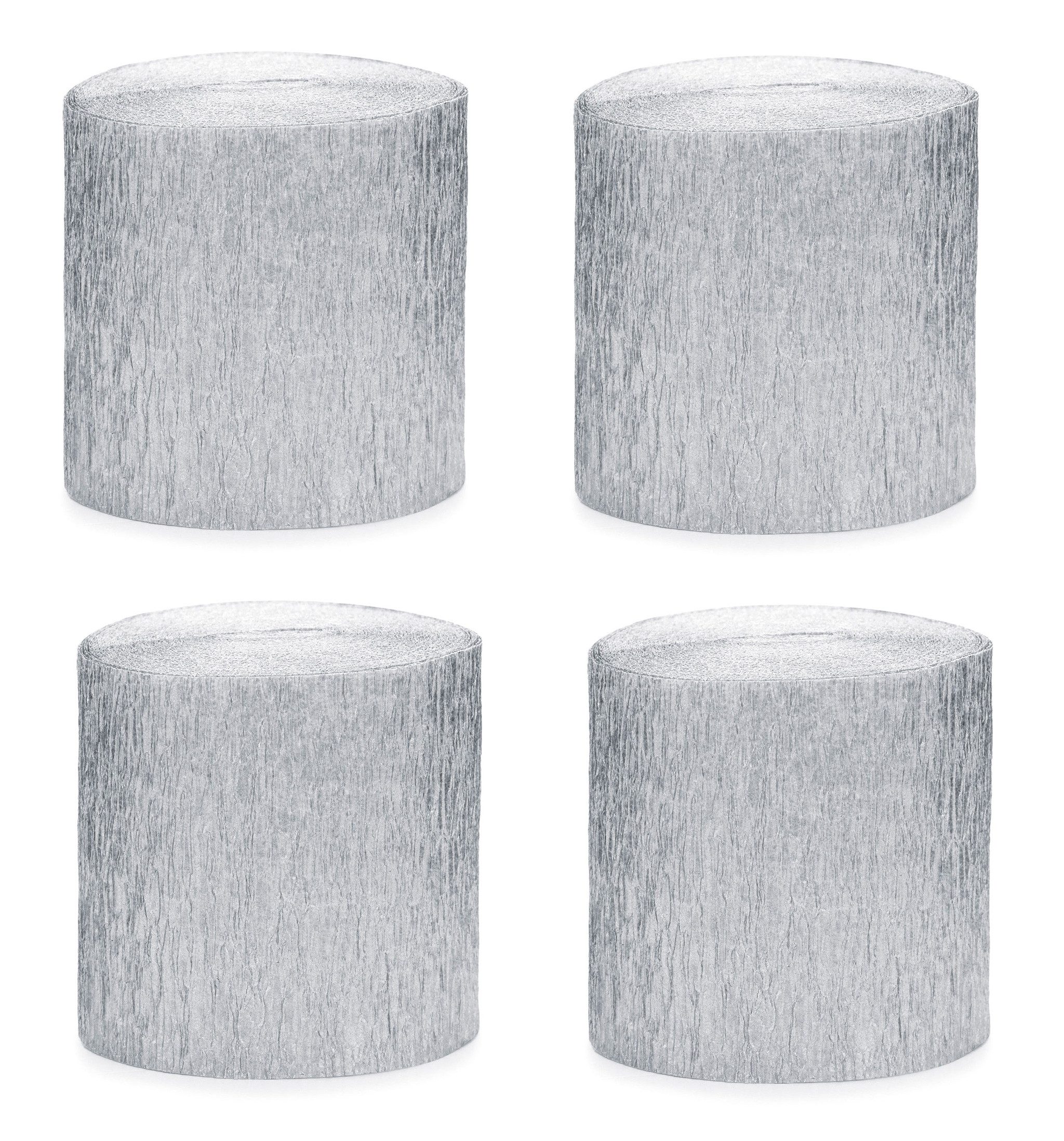 partydeco Designpapier, Krepppapier Rollen 5cm x 10m 4er Set Silber metallic