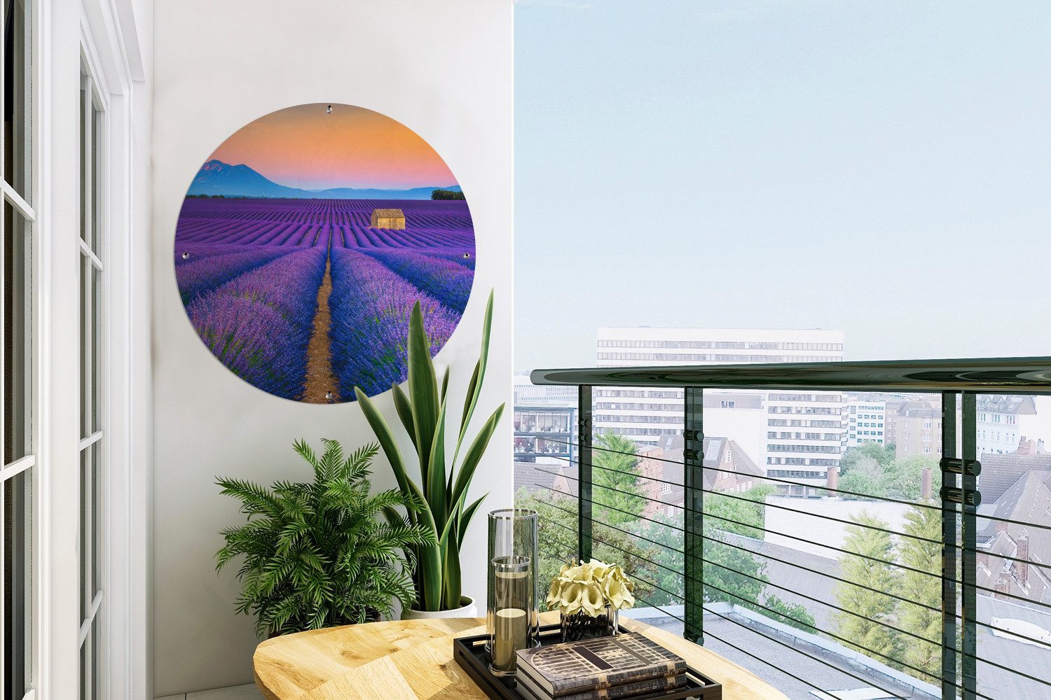 OnlyWow Poster für Garten Lavendel - Lila - Blumen, Gartenposter, Outdoor Bilder, Wetterfest, Garten Deko, 60x60 cm