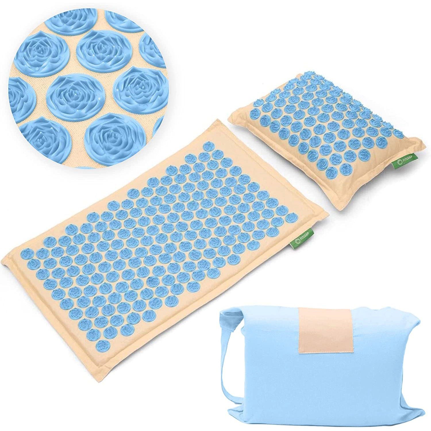 Fitleap Akupressurmatte Set mit Kissen + Tasche, Massage-Matte zur wohltuenden Entspannung un…