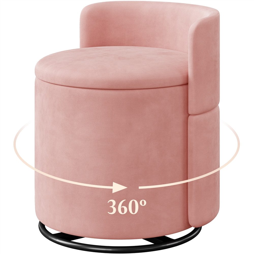 Yaheetech Polsterhocker 360° Drehbarer Sitzhocker mit Stauraum & Rückenlehne, 40 L Schminkhocker aus Samt für Wohnzimmer