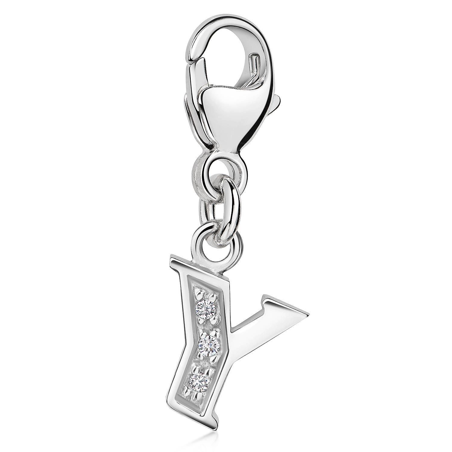 Materia Charm Buchstabe Silber Anhänger " Y " Alphabet Zirkonia weiß 925 Silber C75, 925 Sterling Silber, rhodiniert