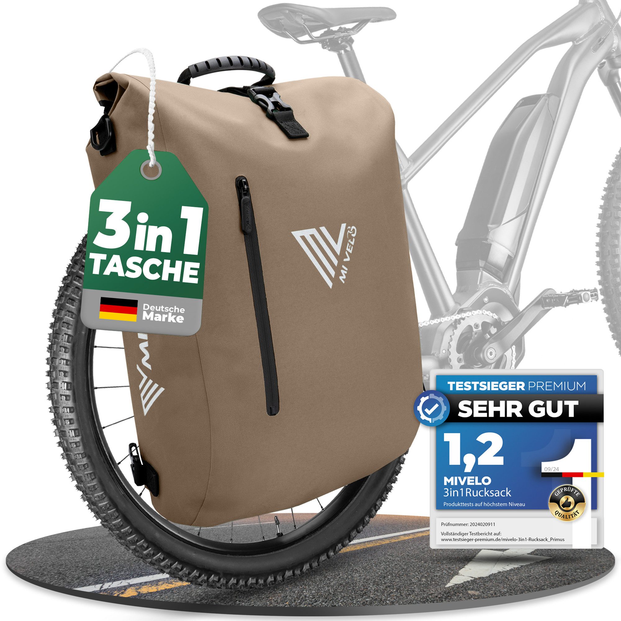 MIVELO Fahrradtasche 3in1 Gepäckträgertasche, Rucksack für Fahrrad Gepäckträger wasserdicht