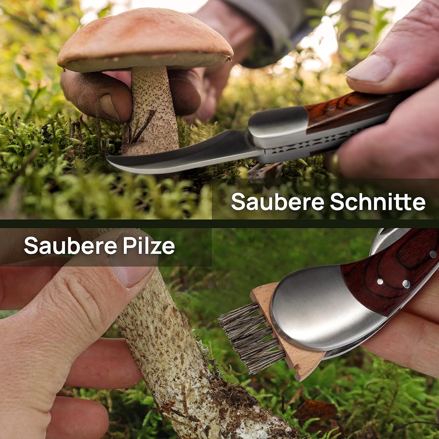 JOBUKAM Allzweckmesser Pilzmesser mit Bürste 19,3cm im ausgeklappten Zustand, Schwammerlmesser aus hochwertigen Edelstahl – Bild 3 von 5
