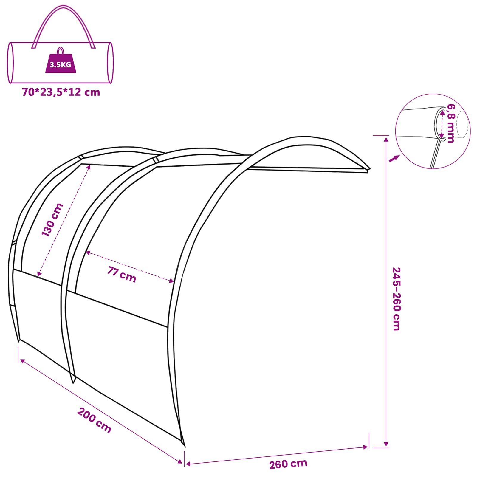 vidaXL Tarp-Zelt Wasserfester Tarp Personen 260 x 200 x 260 cm Wasserdicht, (1 tlg)