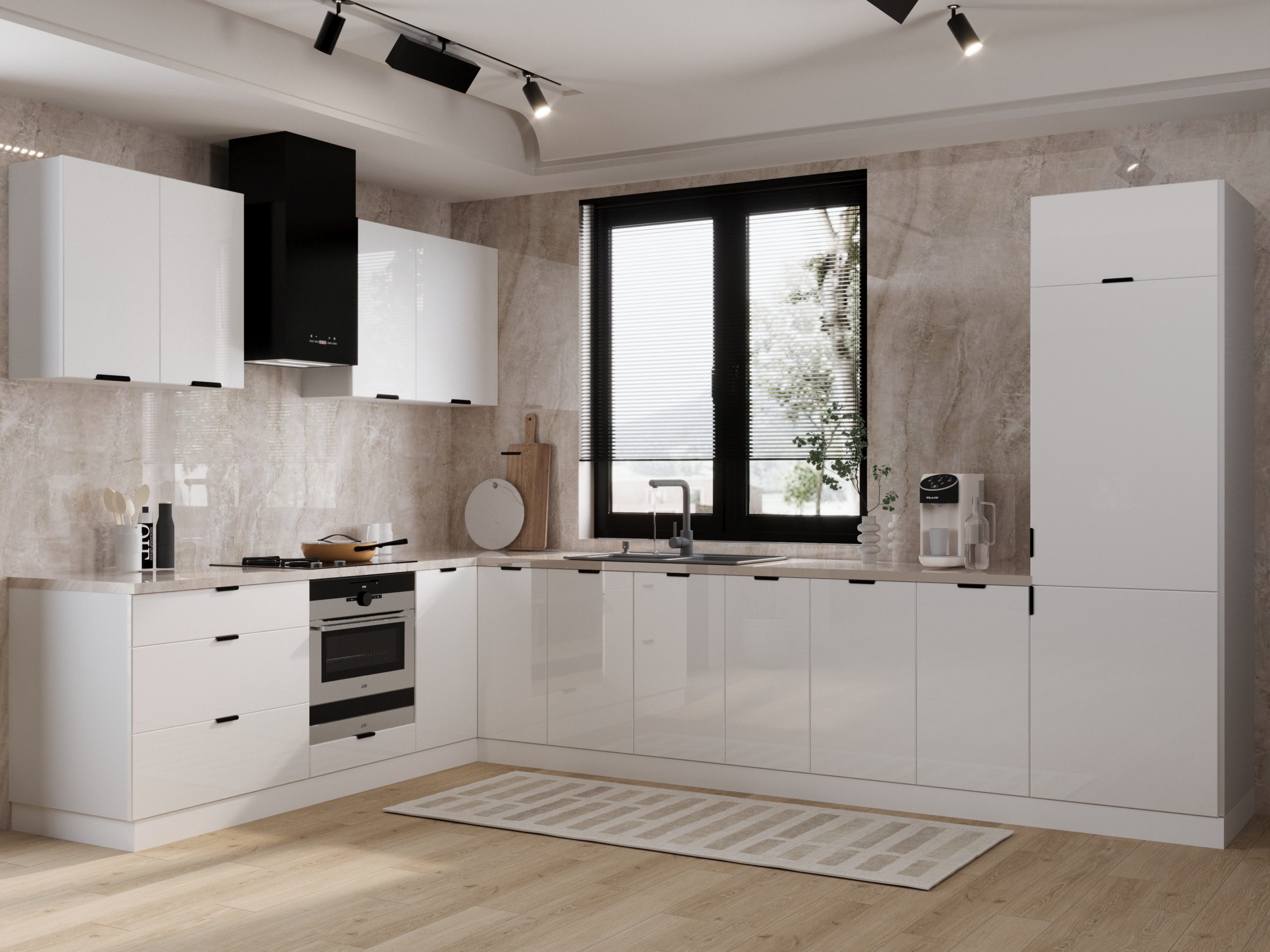 ROYAL24_MARKT Winkelküche – 230 × 340 cm – Lunara – Ohne Arbeitsplatte & Elektrogeräte, (Set), Beste Güte - Innovativ - Modern