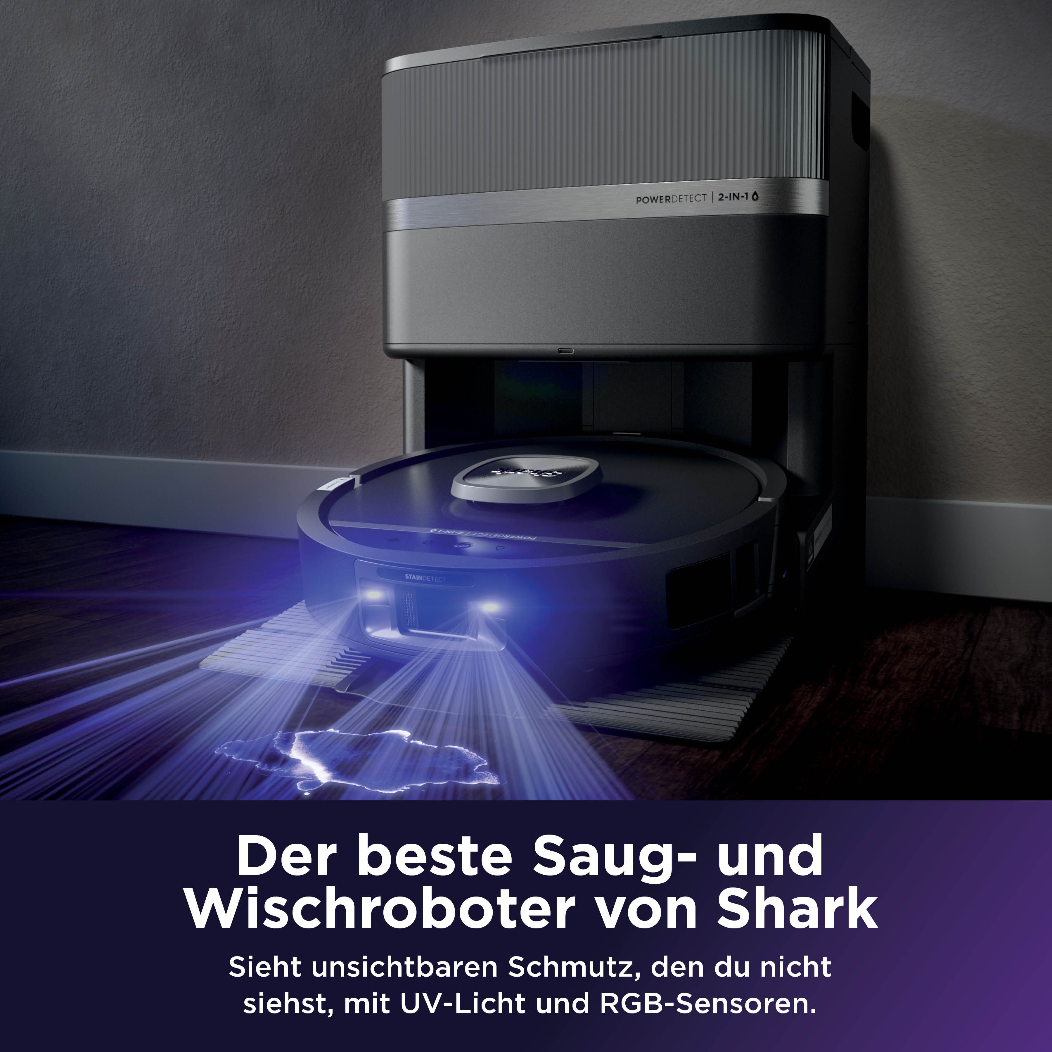 Shark Saugroboter Shark PowerDetect UV Reveal 2-in-1 Saug- und Wischroboter RV3000XEEU, 650 W, beutellos, UV-Reveal-Technologie, 8 PowerDetect-Technologien