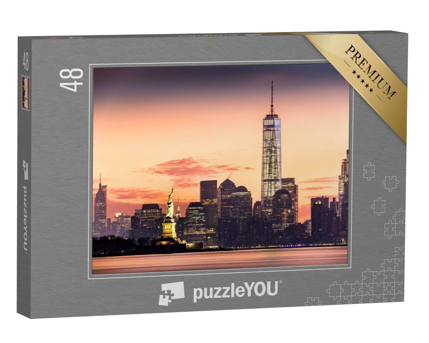 puzzleYOU Puzzle Lower Manhattan mit beleuchteter Freiheitsstatue, 48  Puzzleteile, puzzleYOU-Kollektionen One World Trade Center