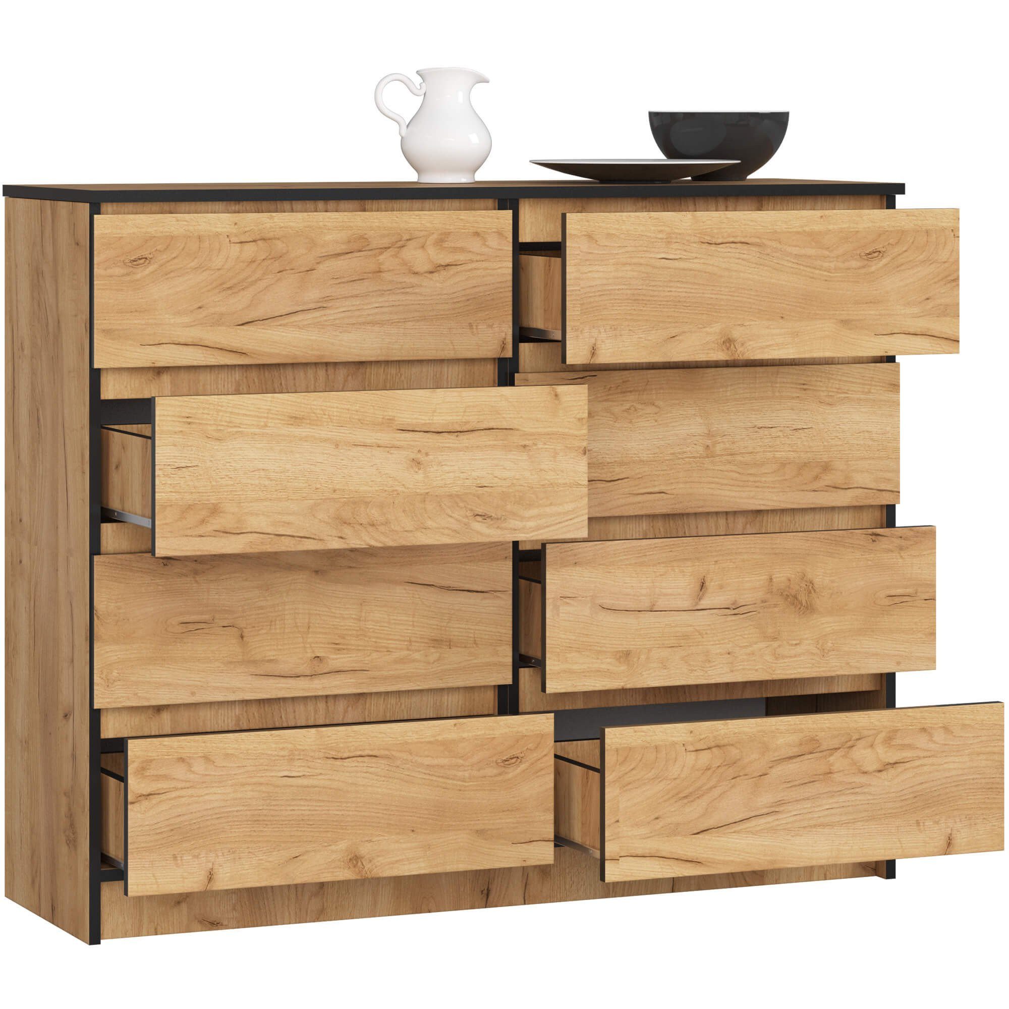 Raumhirsch Furniture Kommode mit 8 Schubladen 120 cm breit Holz Schrank, (viele Farbvarianten - Maße: 120 x 99 x 40 cm) - Hochwertig & stabil