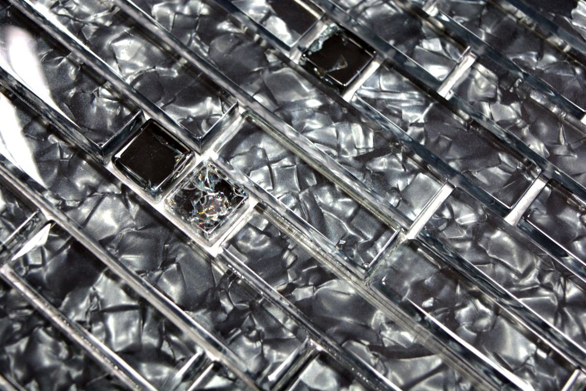 Mosani Mosaikfliesen 10 Mosaikfliesen Glasmosaik Crystal / Matten glänzend schwarz