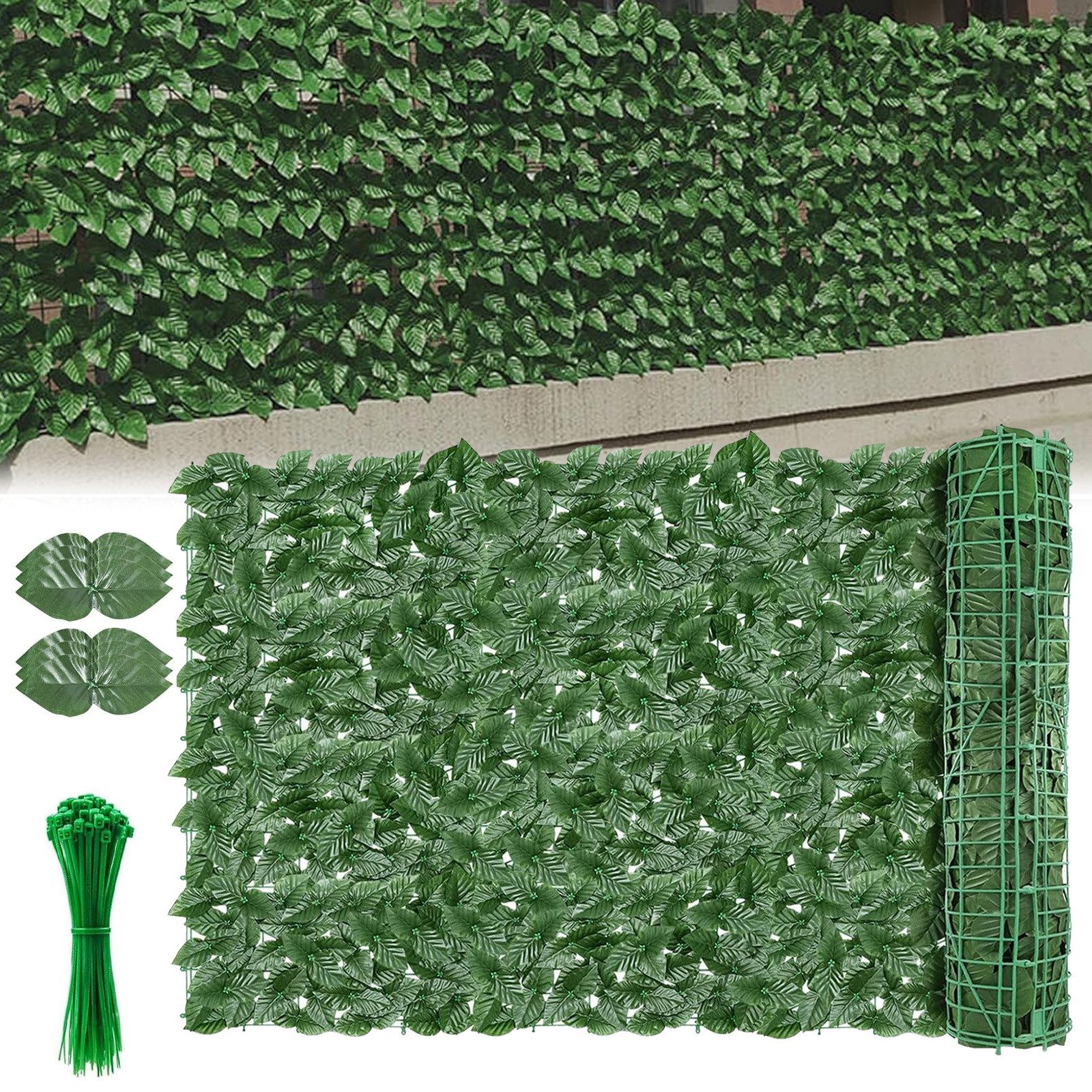 BlingBin Kunsthecken-Sichtschutz Künstliche Efeu Hecke Sichtschutz, Balkon Sichtschutz Efeu, (1 x Künstliche Efeu Garten Sichtschutz, 1-St., 100*300cm), Dekoration für Außenbereich Gartendekoration Sichtschutz Windschutz